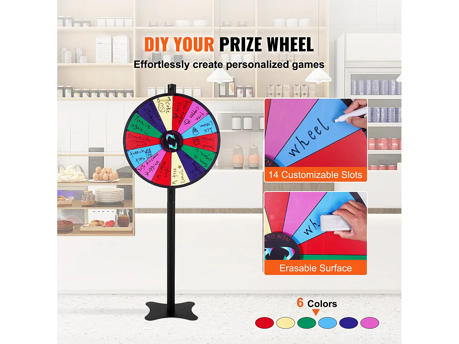 Roue de Prix Rotative SucceBuy 61 cm, 14 Emplacements, pour Table et sur Pied, à Poser sur une Table ou au Sol, Fête, Pub, Salon Professionnel