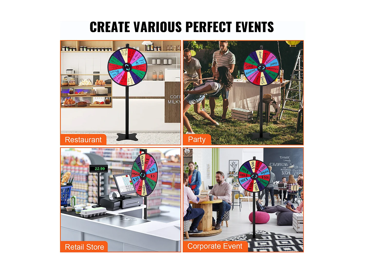 Roue de Prix Rotative SucceBuy 61 cm, 14 Emplacements, pour Table et sur Pied, à Poser sur une Table ou au Sol, Fête, Pub, Salon Professionnel