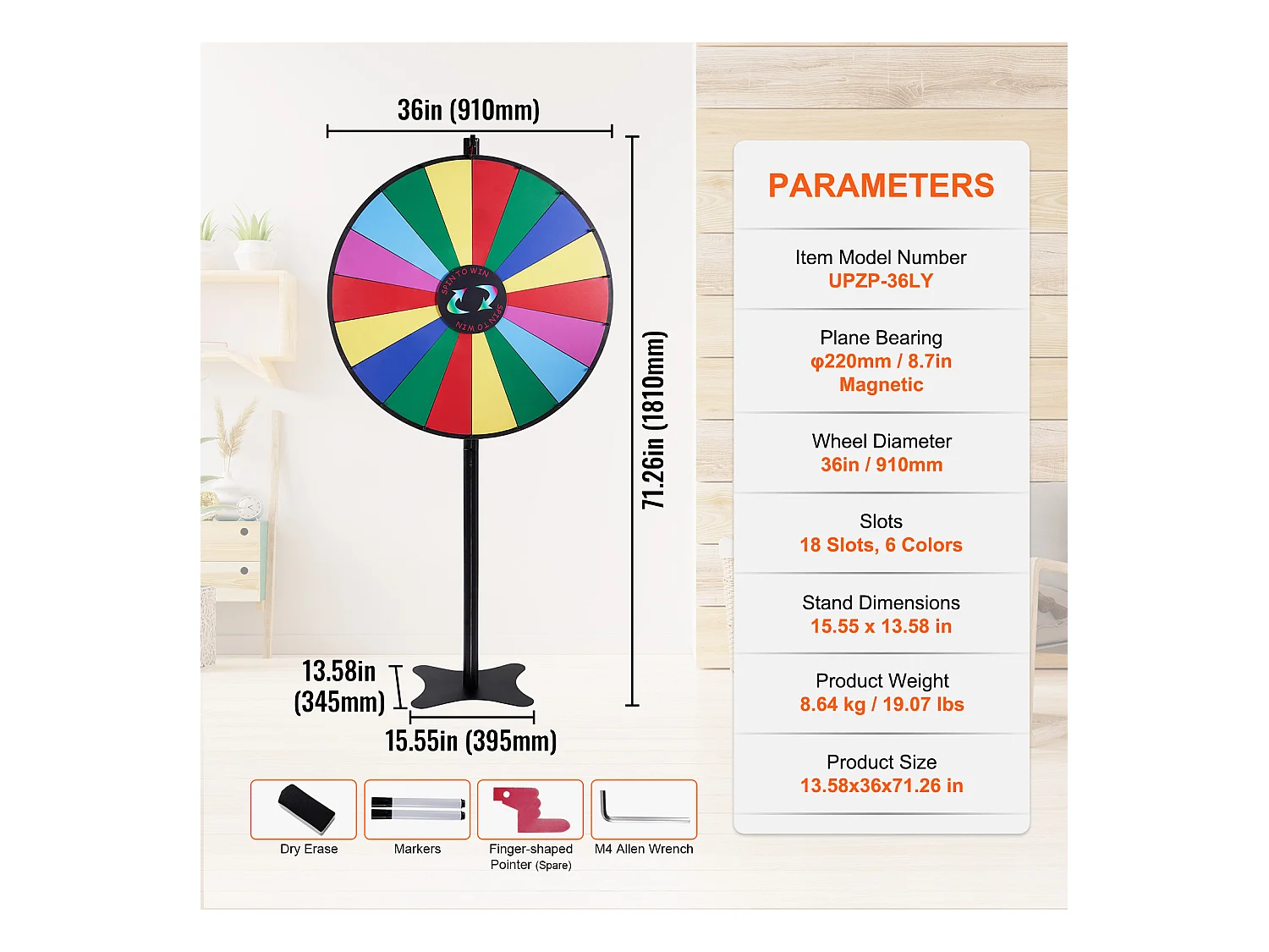 Prijswiel Draaibaar SucceBuy 91 cm, 18 Emplacements, voor Tafel en op Staander, te Plaatsen op een Tafel of op de Grond, Feest, Pub, Vakbeurs