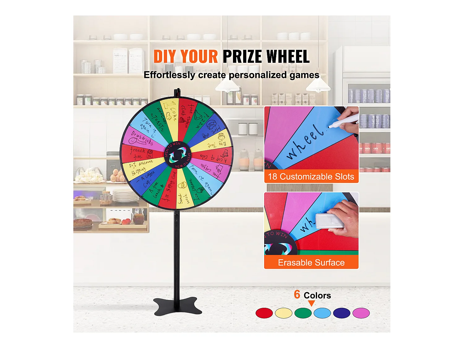 Prijswiel Draaibaar SucceBuy 91 cm, 18 Emplacements, voor Tafel en op Staander, te Plaatsen op een Tafel of op de Grond, Feest, Pub, Vakbeurs