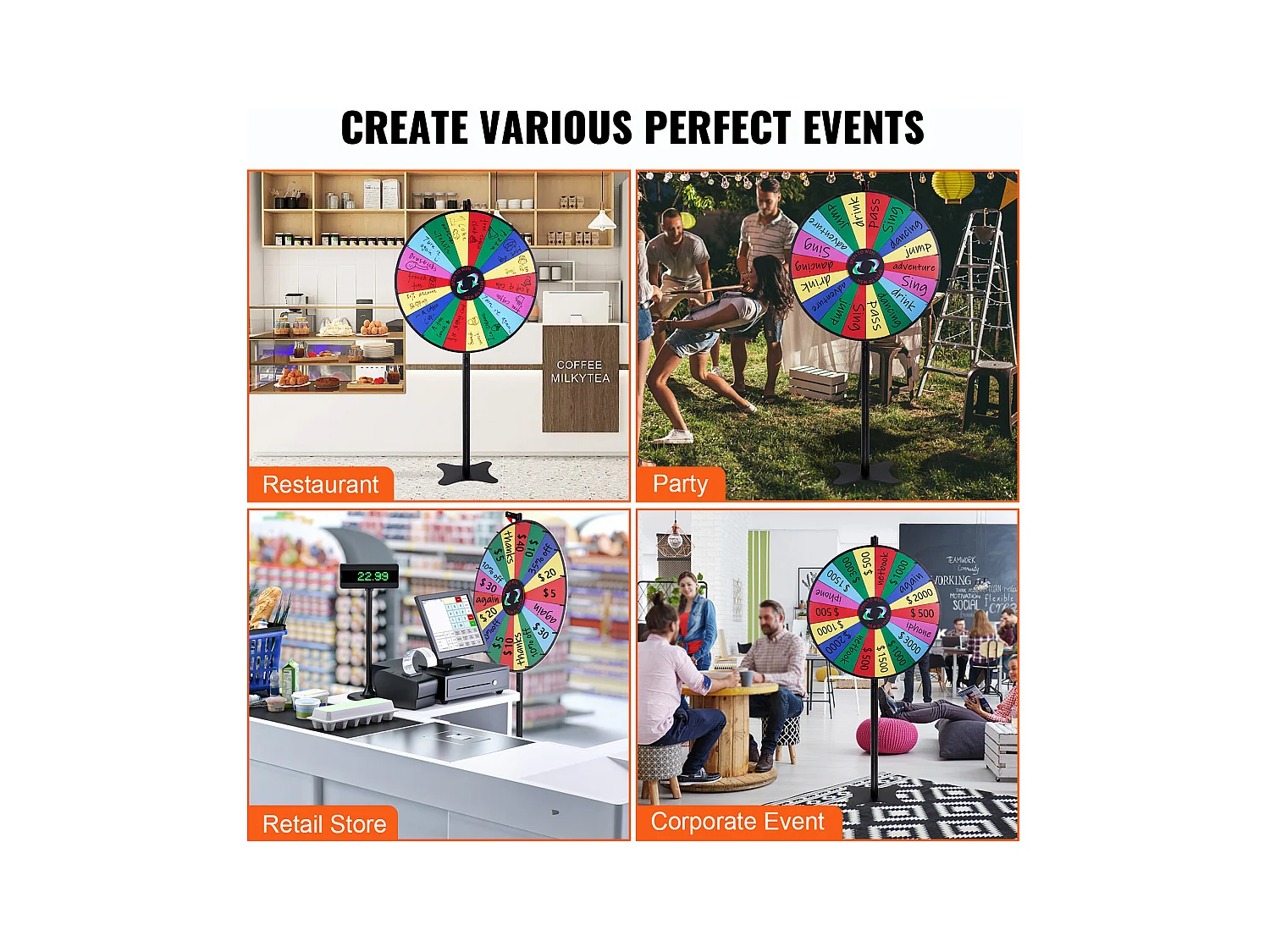 Prijswiel Draaibaar SucceBuy 91 cm, 18 Emplacements, voor Tafel en op Staander, te Plaatsen op een Tafel of op de Grond, Feest, Pub, Vakbeurs