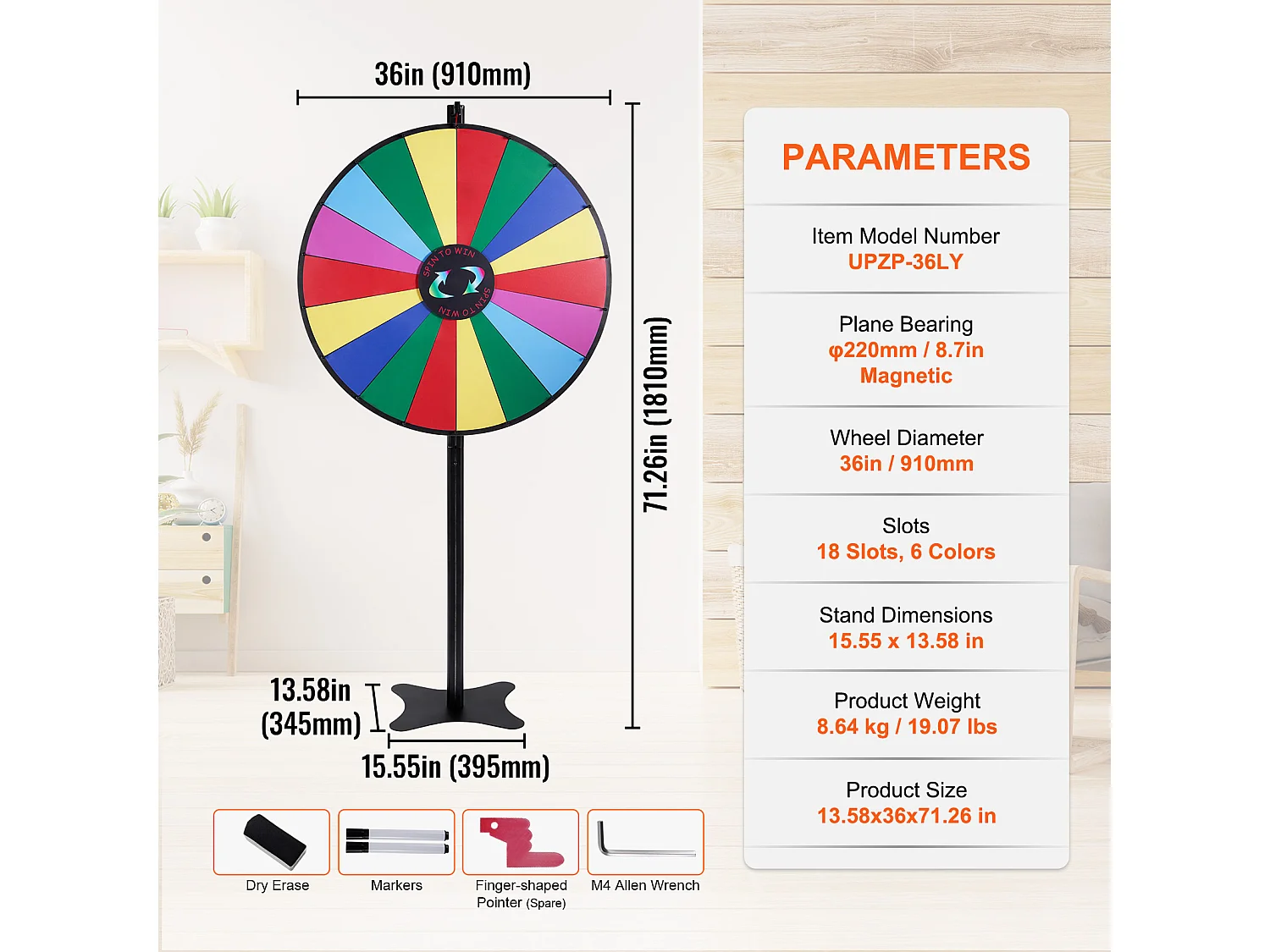 Roue de Prix Rotative SucceBuy 91 cm, 18 Emplacements, pour Table et sur Pied, à Poser sur une Table ou au Sol, Fête, Pub, Salon Professionnel