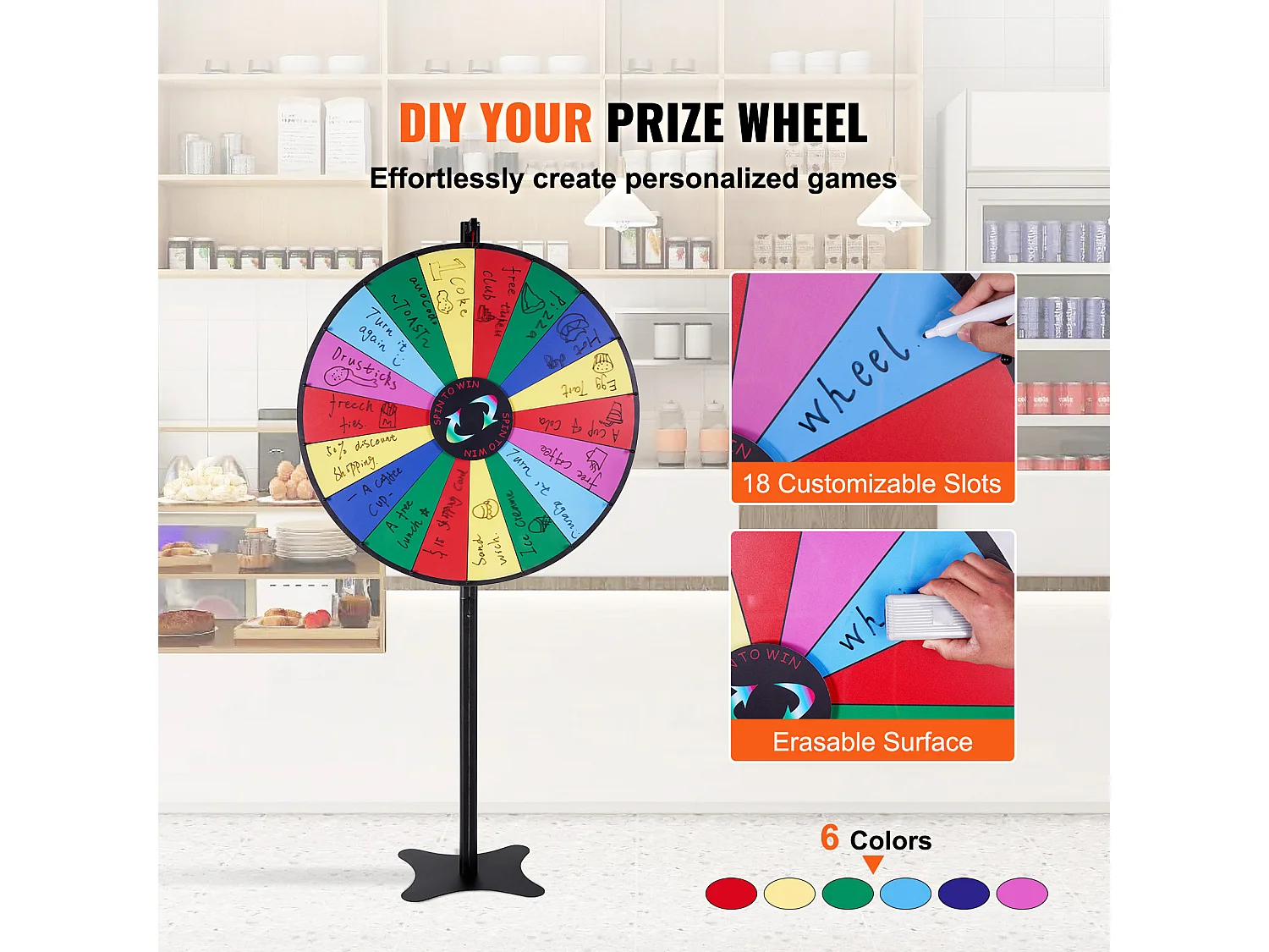 Roue de Prix Rotative SucceBuy 91 cm, 18 Emplacements, pour Table et sur Pied, à Poser sur une Table ou au Sol, Fête, Pub, Salon Professionnel