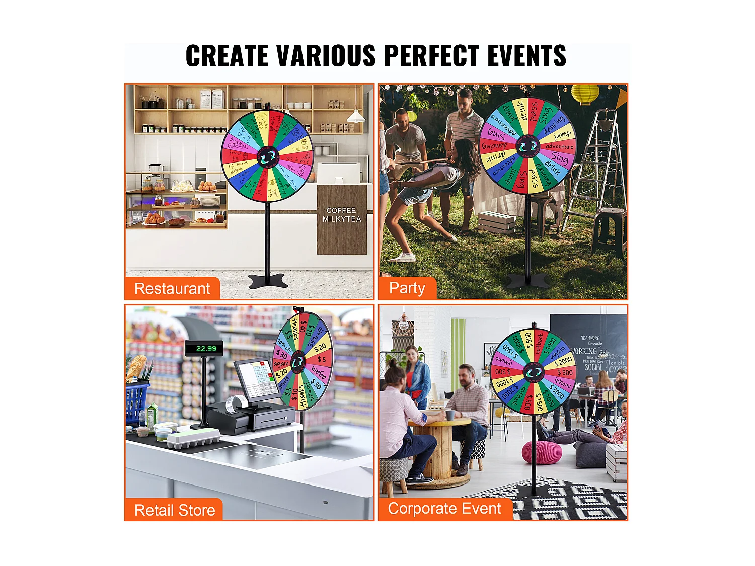 Roue de Prix Rotative SucceBuy 91 cm, 18 Emplacements, pour Table et sur Pied, à Poser sur une Table ou au Sol, Fête, Pub, Salon Professionnel