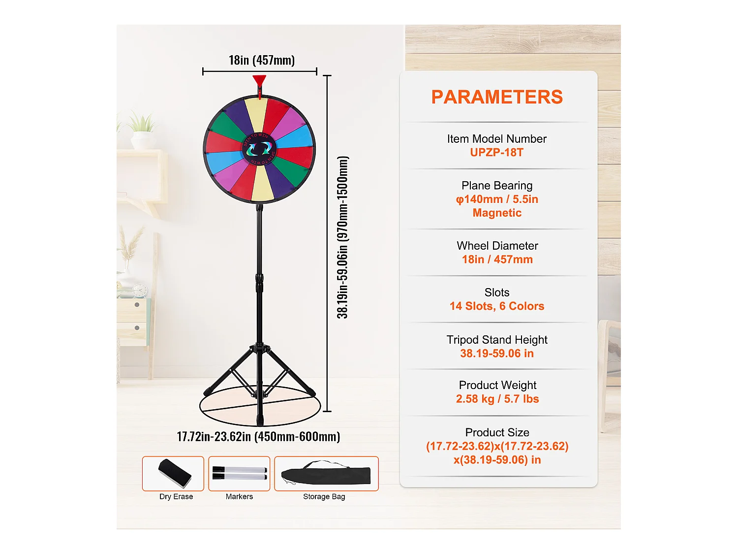 Roue de Prix Rotative SucceBuy 46 cm, 14 Emplacements avec Support Réglable, Roue de Roulette Effaçable à Sec, Idéale pour les Fêtes