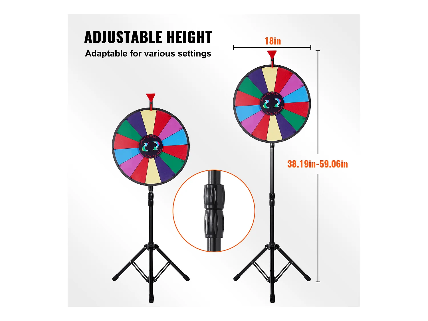Roue de Prix Rotative SucceBuy 46 cm, 14 Emplacements avec Support Réglable, Roue de Roulette Effaçable à Sec, Idéale pour les Fêtes