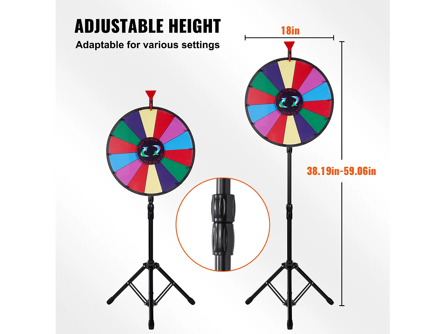 Roue de Prix Rotative SucceBuy 46 cm, 14 Emplacements avec Support Réglable, Roue de Roulette Effaçable à Sec, Idéale pour les Fêtes