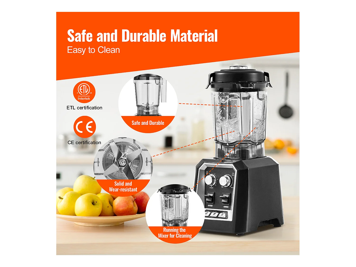 Mixeur de Comptoir Professionnel SucceBuy pour Smoothies et Milkshakes avec Bocal en Verre de 2 L, Mixeur 3 Fonctions en Acier Inoxydable