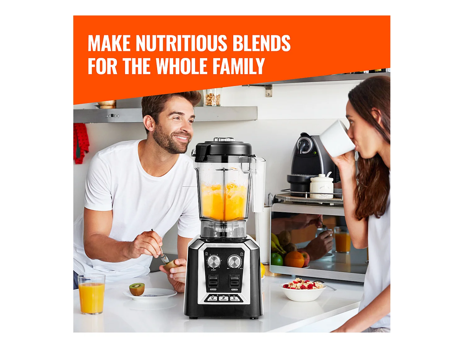 Mixeur de Comptoir Professionnel SucceBuy pour Smoothies et Milkshakes avec Bocal en Verre de 2 L, Mixeur 3 Fonctions en Acier Inoxydable