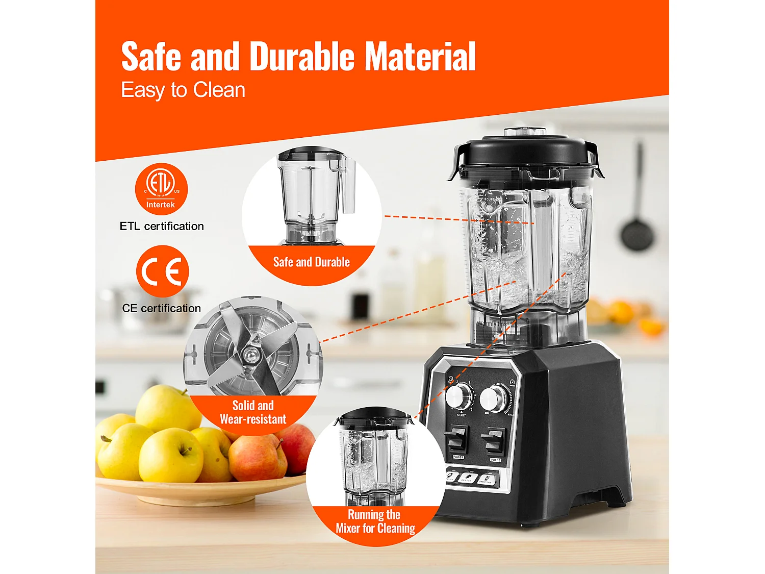 Mixeur de Comptoir Professionnel SucceBuy pour Smoothies et Milkshakes avec Bocal en Verre de 2 L, Mixeur 3 Fonctions en Acier Inoxydable