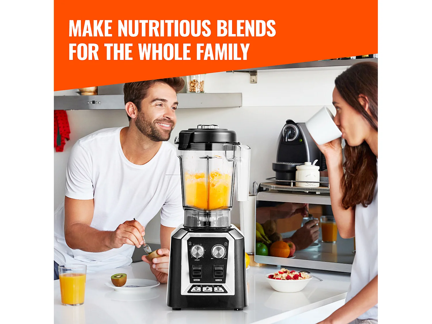 Mixeur de Comptoir Professionnel SucceBuy pour Smoothies et Milkshakes avec Bocal en Verre de 2 L, Mixeur 3 Fonctions en Acier Inoxydable