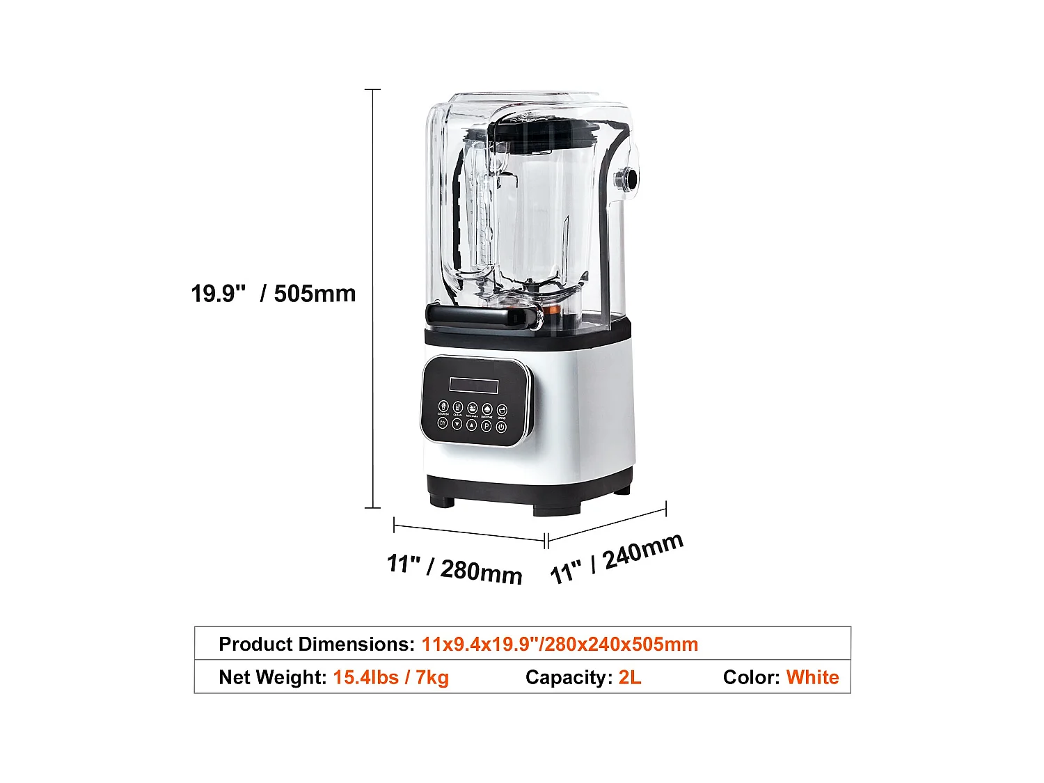 Mixeur de Comptoir Professionnel SucceBuy pour Smoothies et Milkshakes, Bocal en Verre de 2 L. Mixeur en Acier Inoxydable, 9 Vitesses et 5 Fonctions