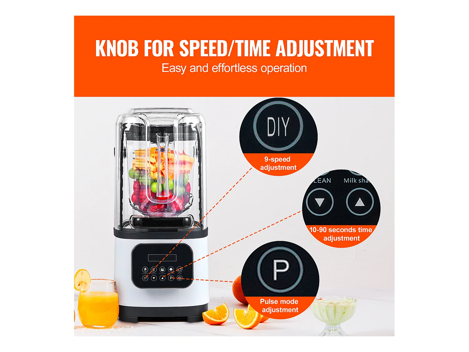 Mixeur de Comptoir Professionnel SucceBuy pour Smoothies et Milkshakes, Bocal en Verre de 2 L. Mixeur en Acier Inoxydable, 9 Vitesses et 5 Fonctions