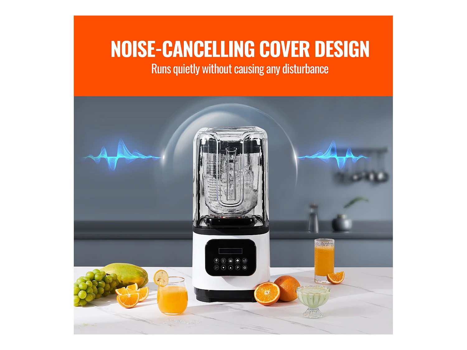 Mixeur de Comptoir Professionnel SucceBuy pour Smoothies et Milkshakes, Bocal en Verre de 2 L. Mixeur en Acier Inoxydable, 9 Vitesses et 5 Fonctions