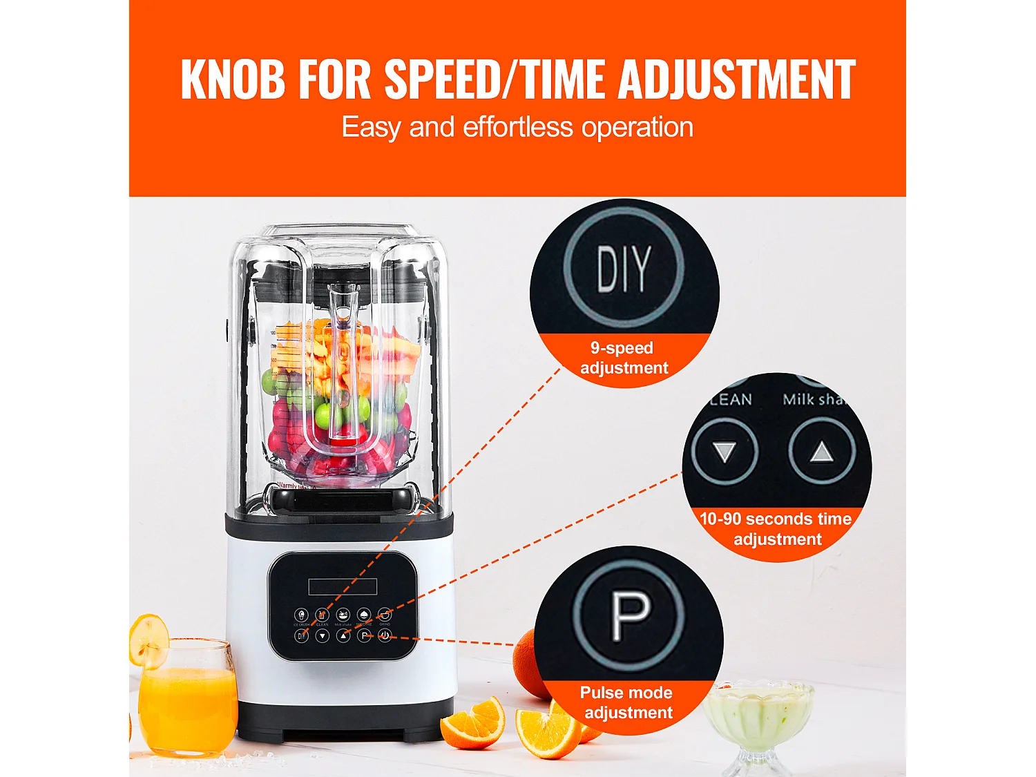 Mixeur de Comptoir Professionnel SucceBuy pour Smoothies et Milkshakes, Bocal en Verre de 2 L. Mixeur en Acier Inoxydable, 9 Vitesses et 5 Fonctions