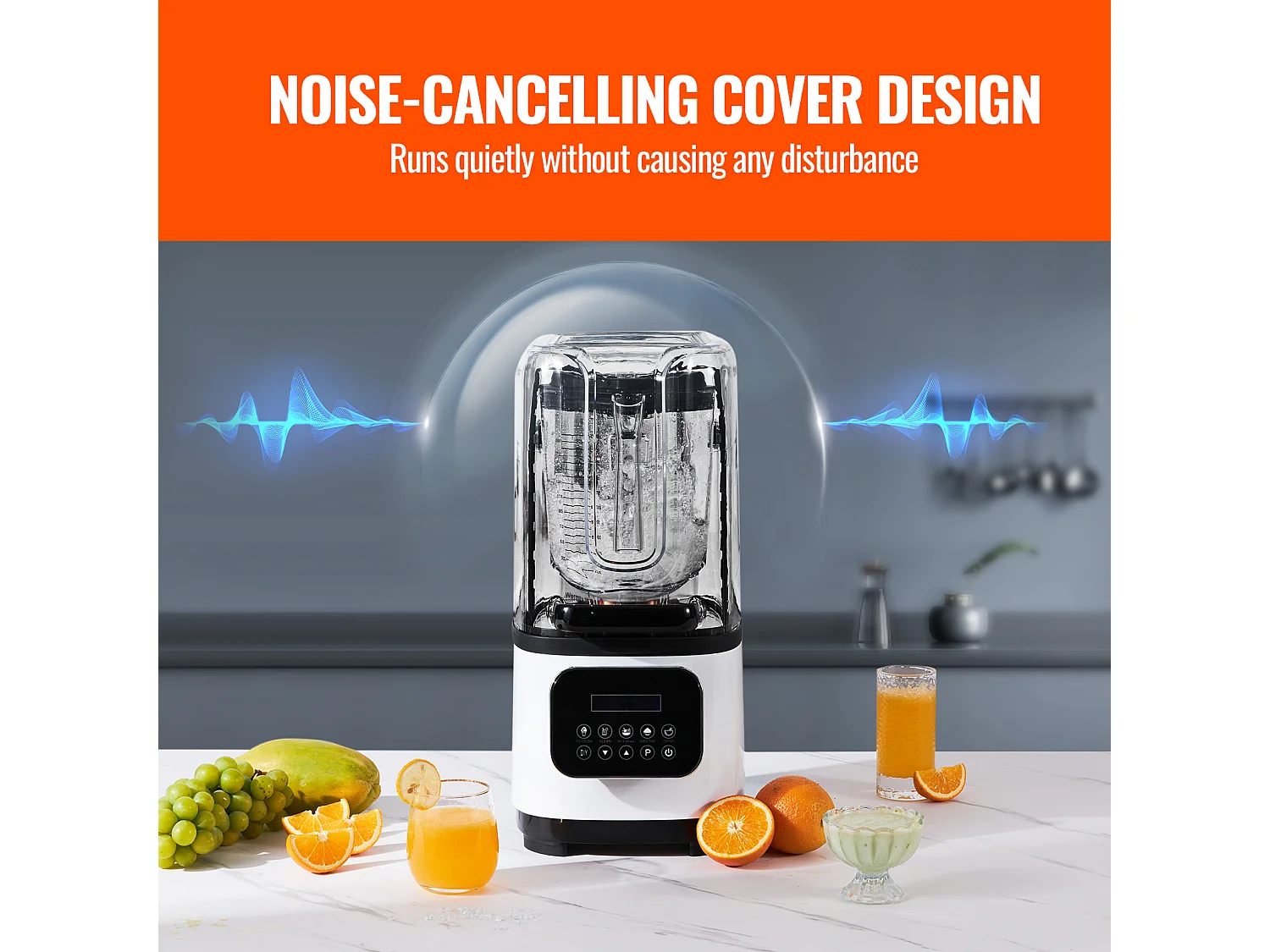 Mixeur de Comptoir Professionnel SucceBuy pour Smoothies et Milkshakes, Bocal en Verre de 2 L. Mixeur en Acier Inoxydable, 9 Vitesses et 5 Fonctions