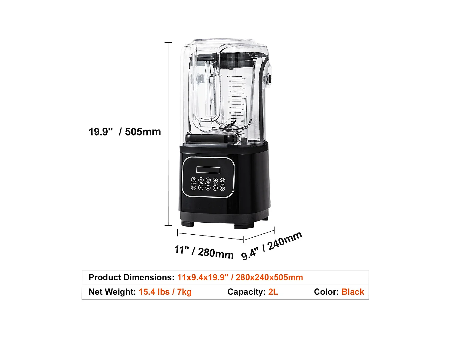 Mixeur SucceBuy Mélangeur de Comptoir Professionnel avec Bocal en Verre, Mixeur en Acier Inoxydable à 9 Vitesses et 5 Fonctions
