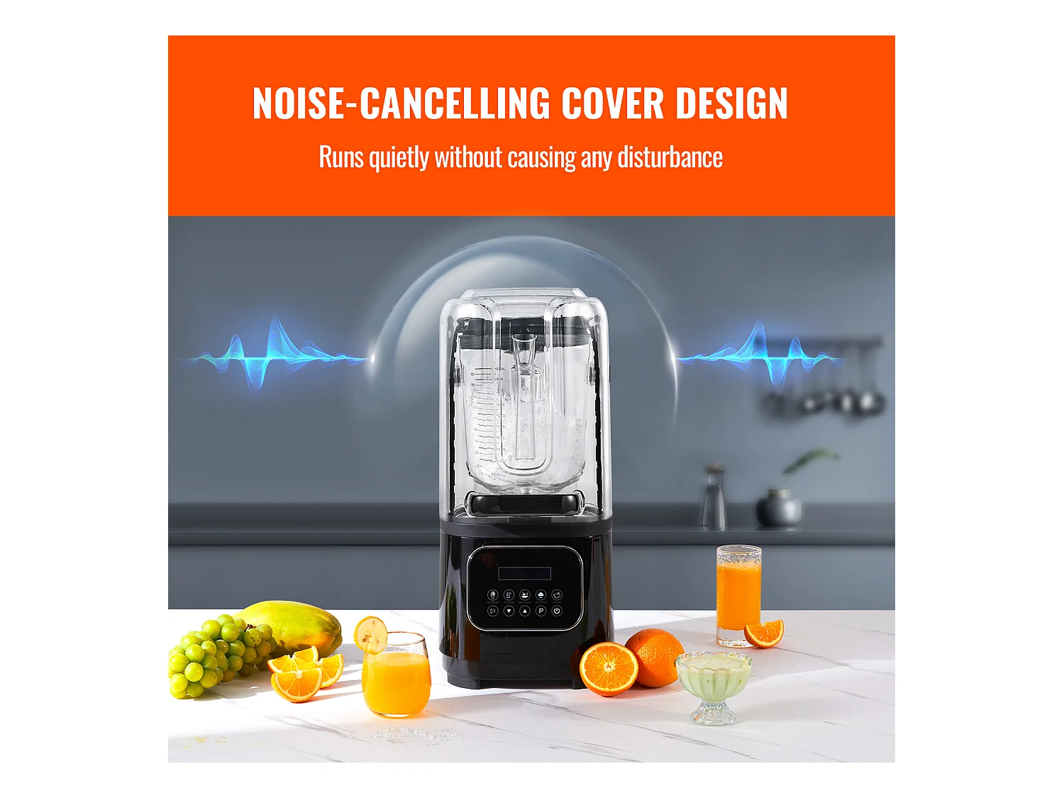 Mixeur SucceBuy Mélangeur de Comptoir Professionnel avec Bocal en Verre, Mixeur en Acier Inoxydable à 9 Vitesses et 5 Fonctions