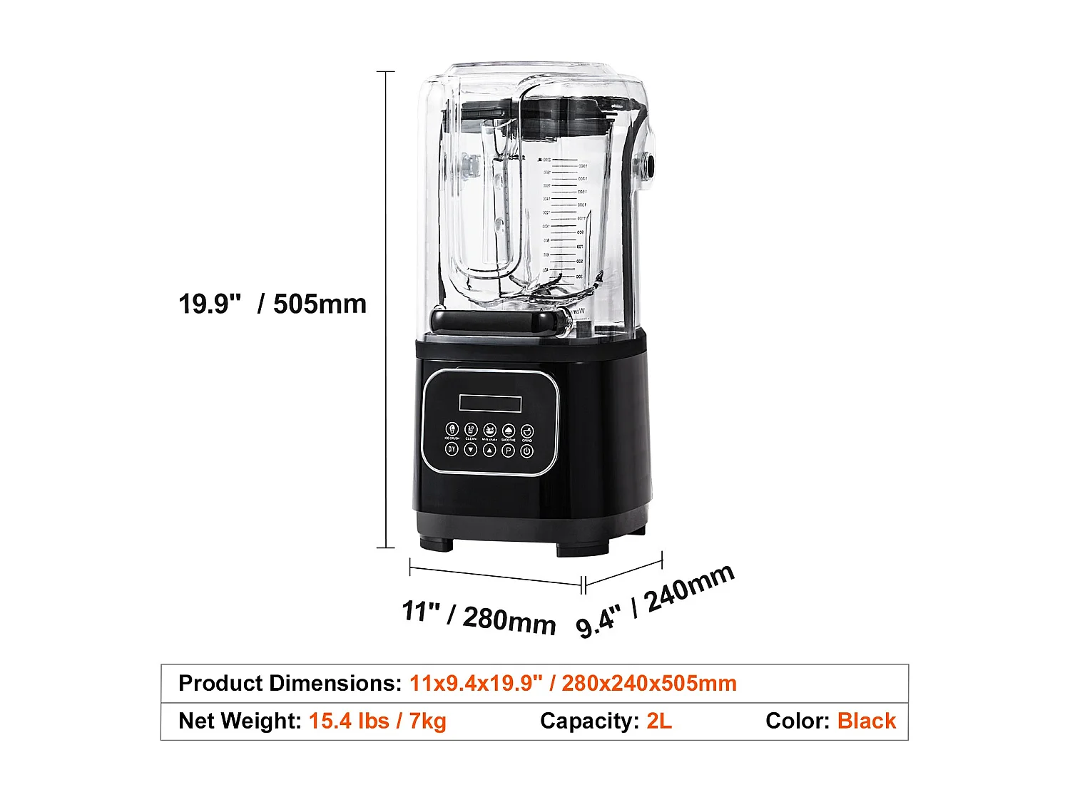 Mixeur SucceBuy Mélangeur de Comptoir Professionnel avec Bocal en Verre, Mixeur en Acier Inoxydable à 9 Vitesses et 5 Fonctions