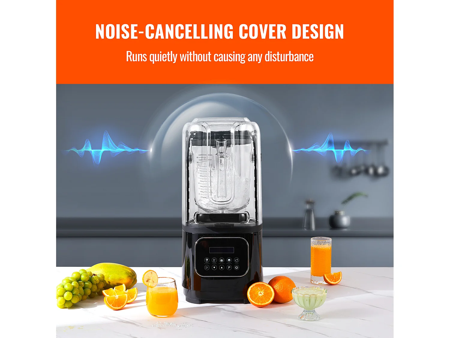 Mixeur SucceBuy Mélangeur de Comptoir Professionnel avec Bocal en Verre, Mixeur en Acier Inoxydable à 9 Vitesses et 5 Fonctions