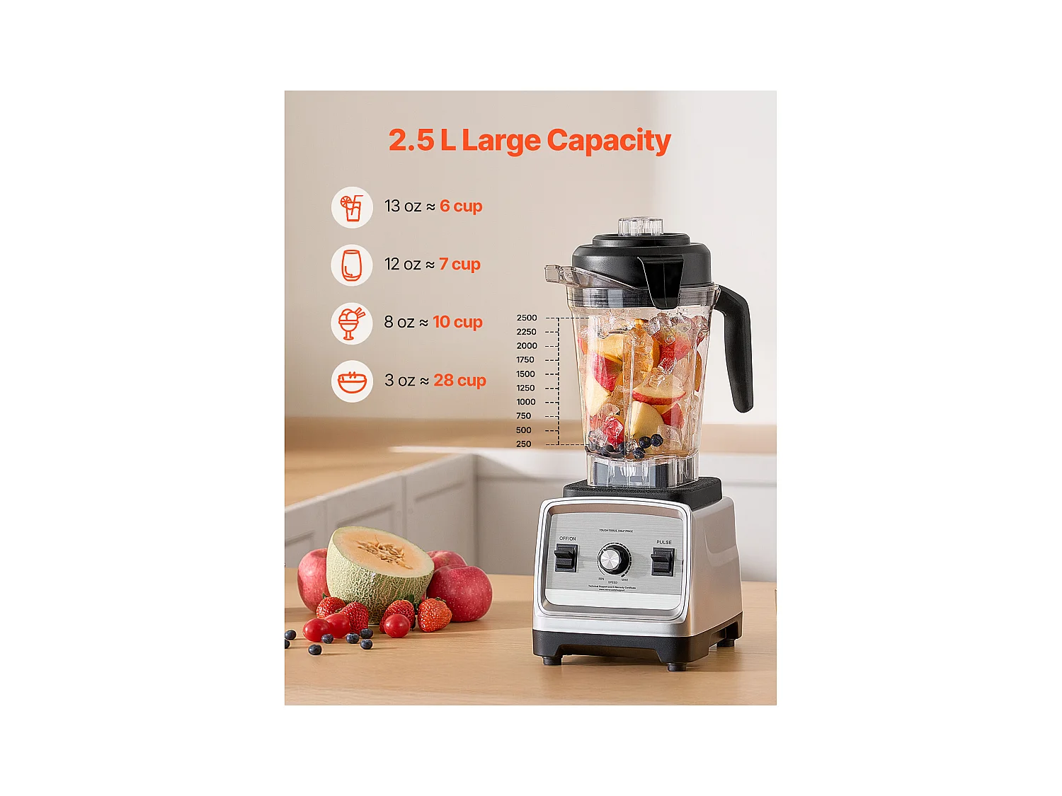 Mixeur SucceBuy 2.4 L 1600 W pour Smoothies – Mixeur de Cuisine avec Moteur Puissant pour une Transformation Multifonctionnelle des Aliments