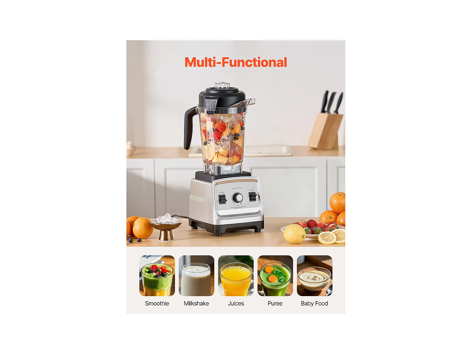 Mixeur SucceBuy 2.4 L 1600 W pour Smoothies – Mixeur de Cuisine avec Moteur Puissant pour une Transformation Multifonctionnelle des Aliments