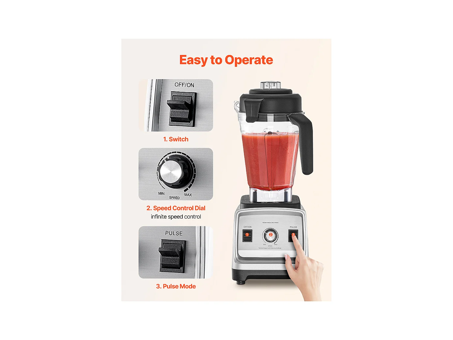 Mixeur SucceBuy 2.4 L 1600 W pour Smoothies – Mixeur de Cuisine avec Moteur Puissant pour une Transformation Multifonctionnelle des Aliments