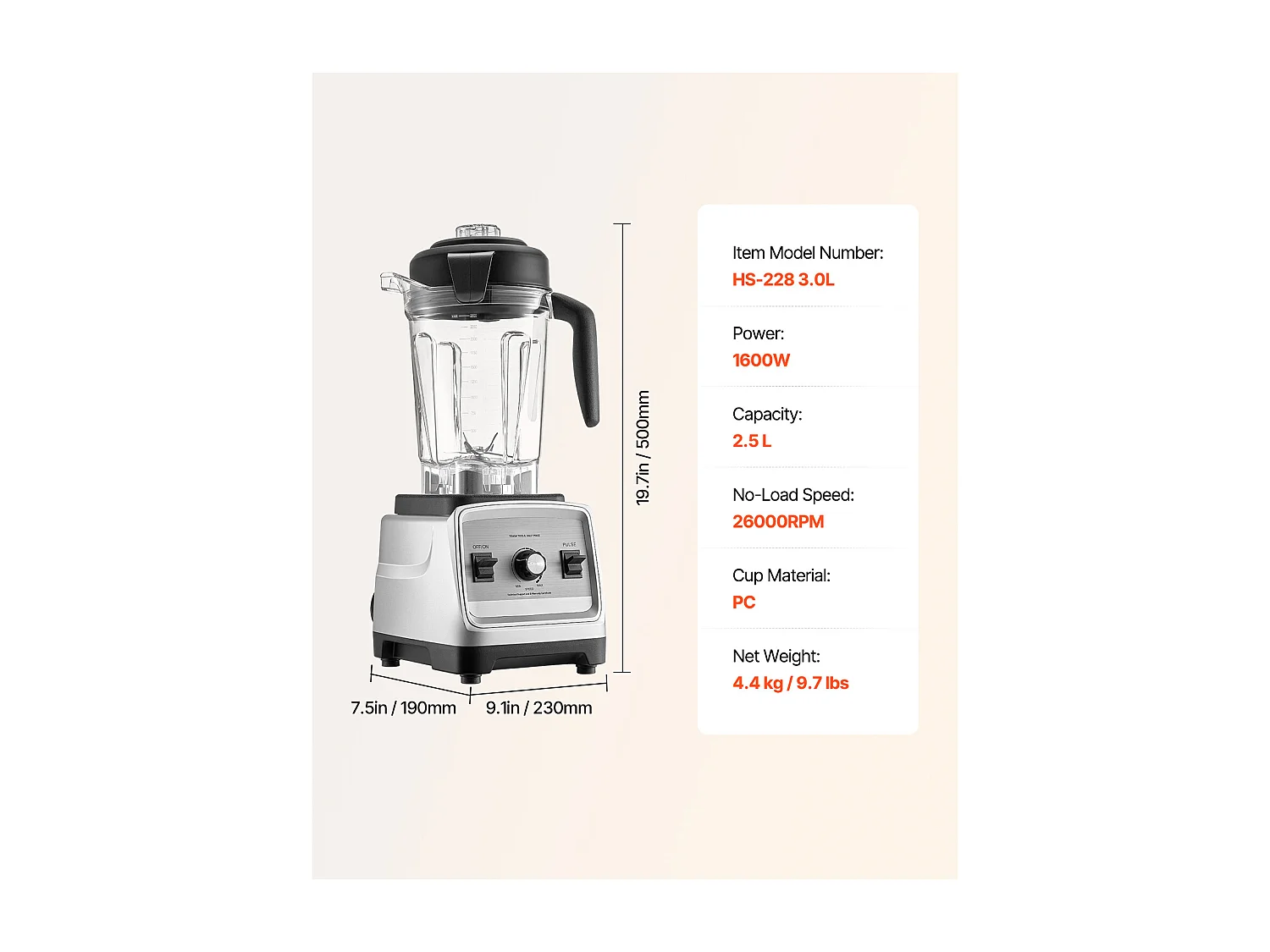 Mixeur SucceBuy 2.4 L 1600 W pour Smoothies – Mixeur de Cuisine avec Moteur Puissant pour une Transformation Multifonctionnelle des Aliments