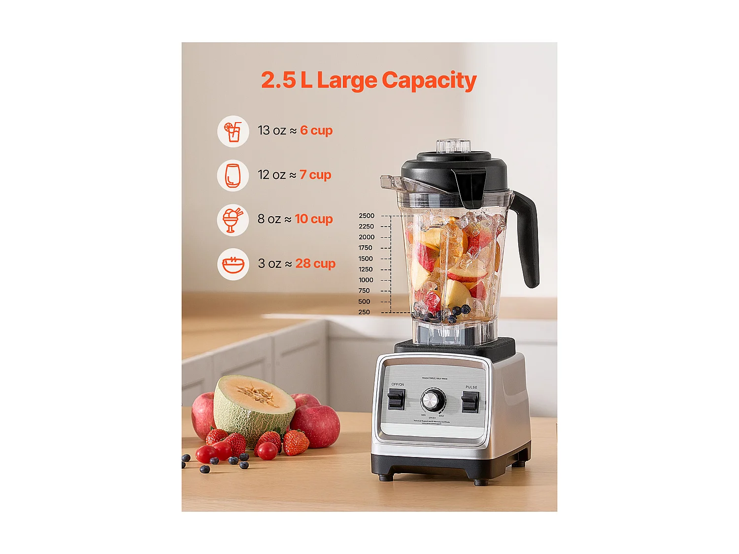 Mixeur SucceBuy 2.4 L 1600 W pour Smoothies – Mixeur de Cuisine avec Moteur Puissant pour une Transformation Multifonctionnelle des Aliments