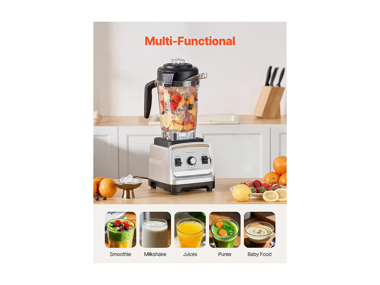 Mixeur SucceBuy 2.4 L 1600 W pour Smoothies – Mixeur de Cuisine avec Moteur Puissant pour une Transformation Multifonctionnelle des Aliments