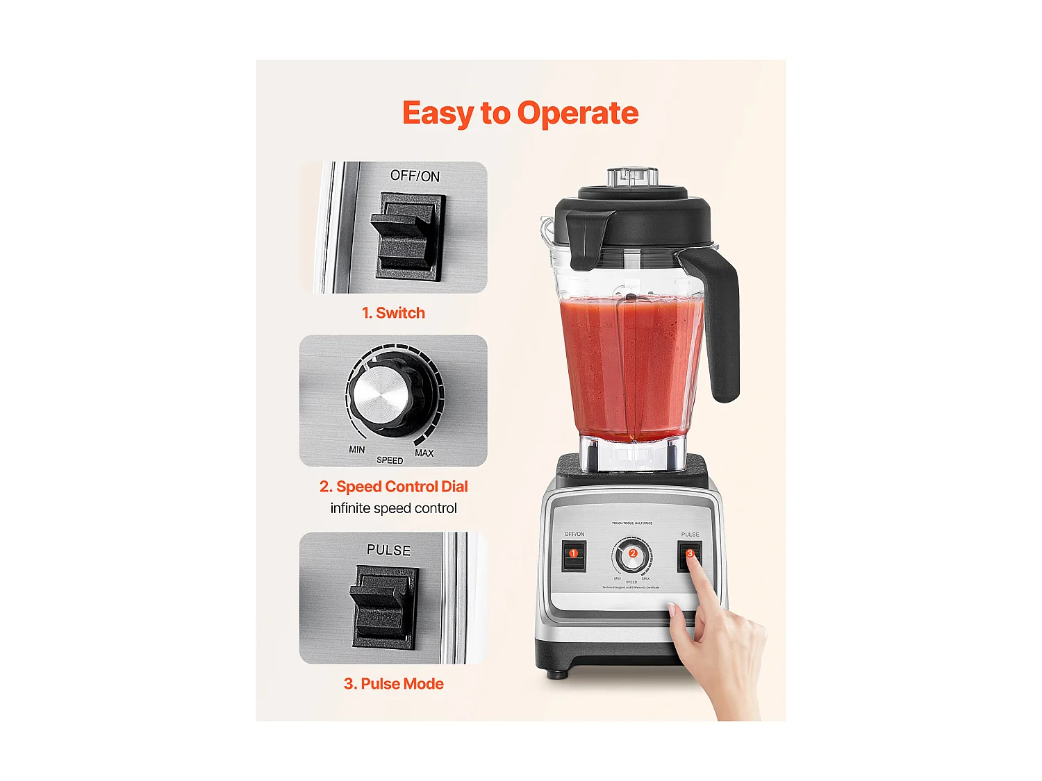 Mixeur SucceBuy 2.4 L 1600 W pour Smoothies – Mixeur de Cuisine avec Moteur Puissant pour une Transformation Multifonctionnelle des Aliments