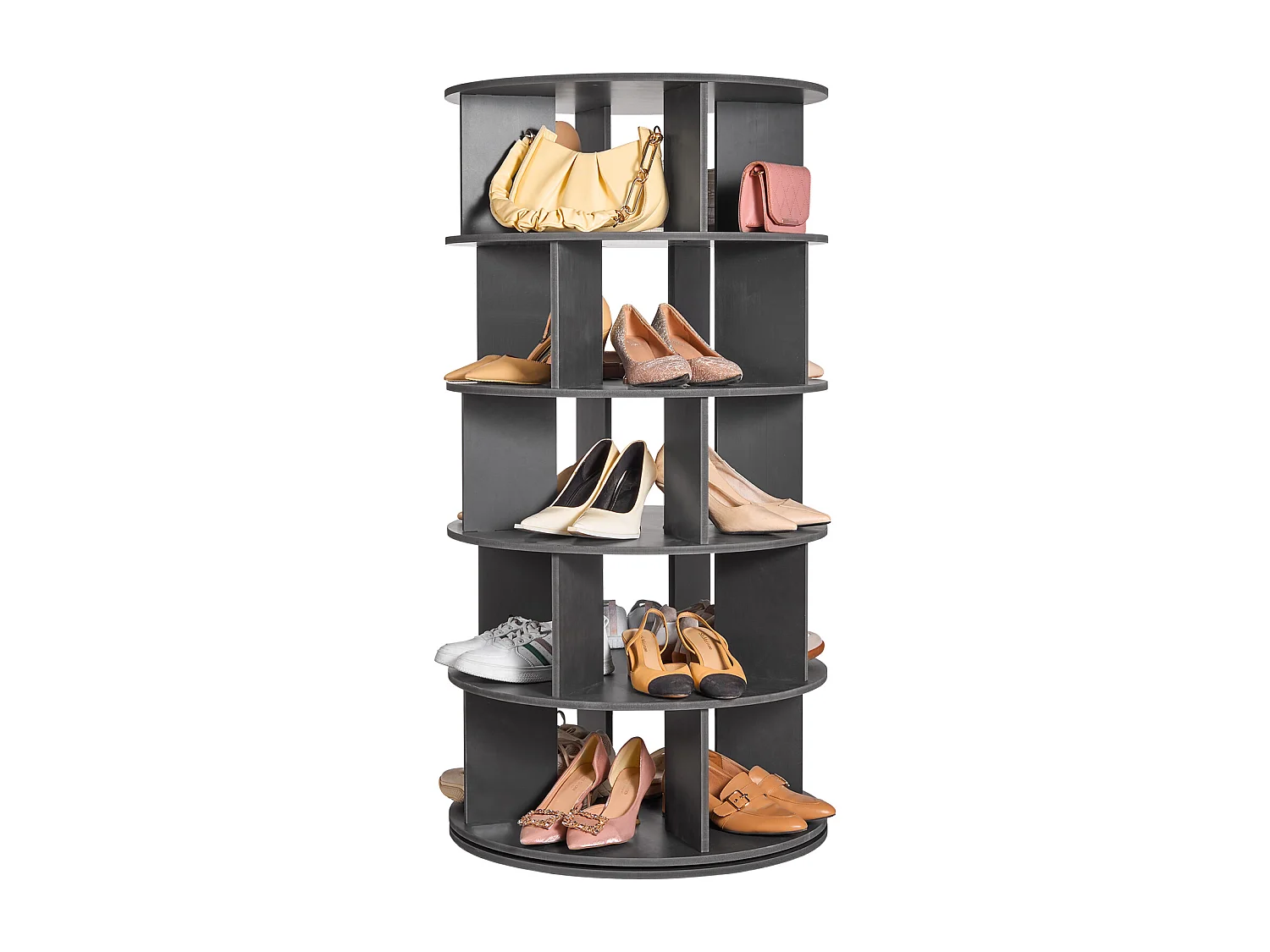 Sapateira SucceBuy Sapateira Giratória de 5 Níveis, Suporte de Exposição de Sapatos Giratório de 360°, Carrossel de Armazenamento Giratório, Preto