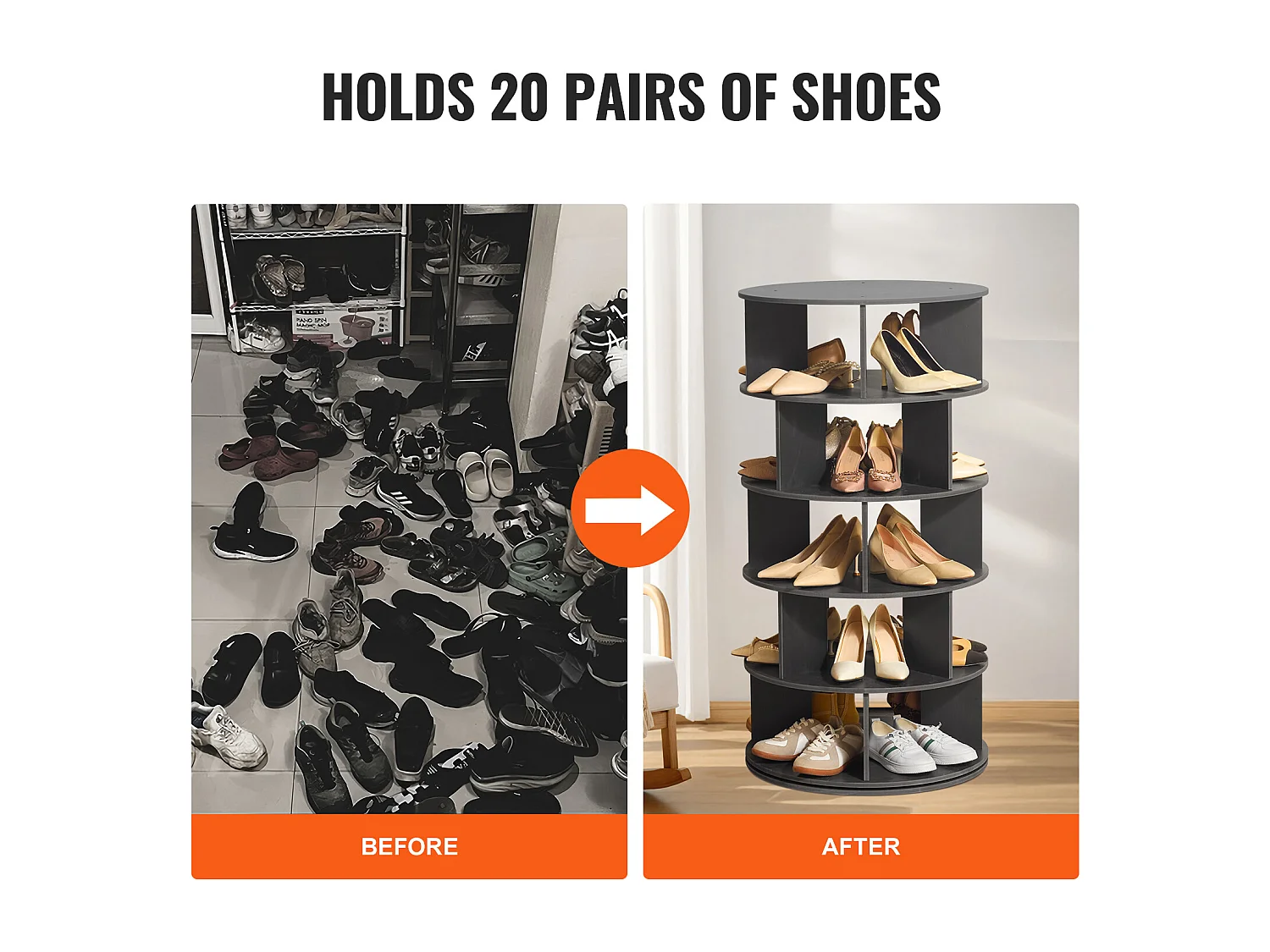 Sapateira SucceBuy Sapateira Giratória de 5 Níveis, Suporte de Exposição de Sapatos Giratório de 360°, Carrossel de Armazenamento Giratório, Preto