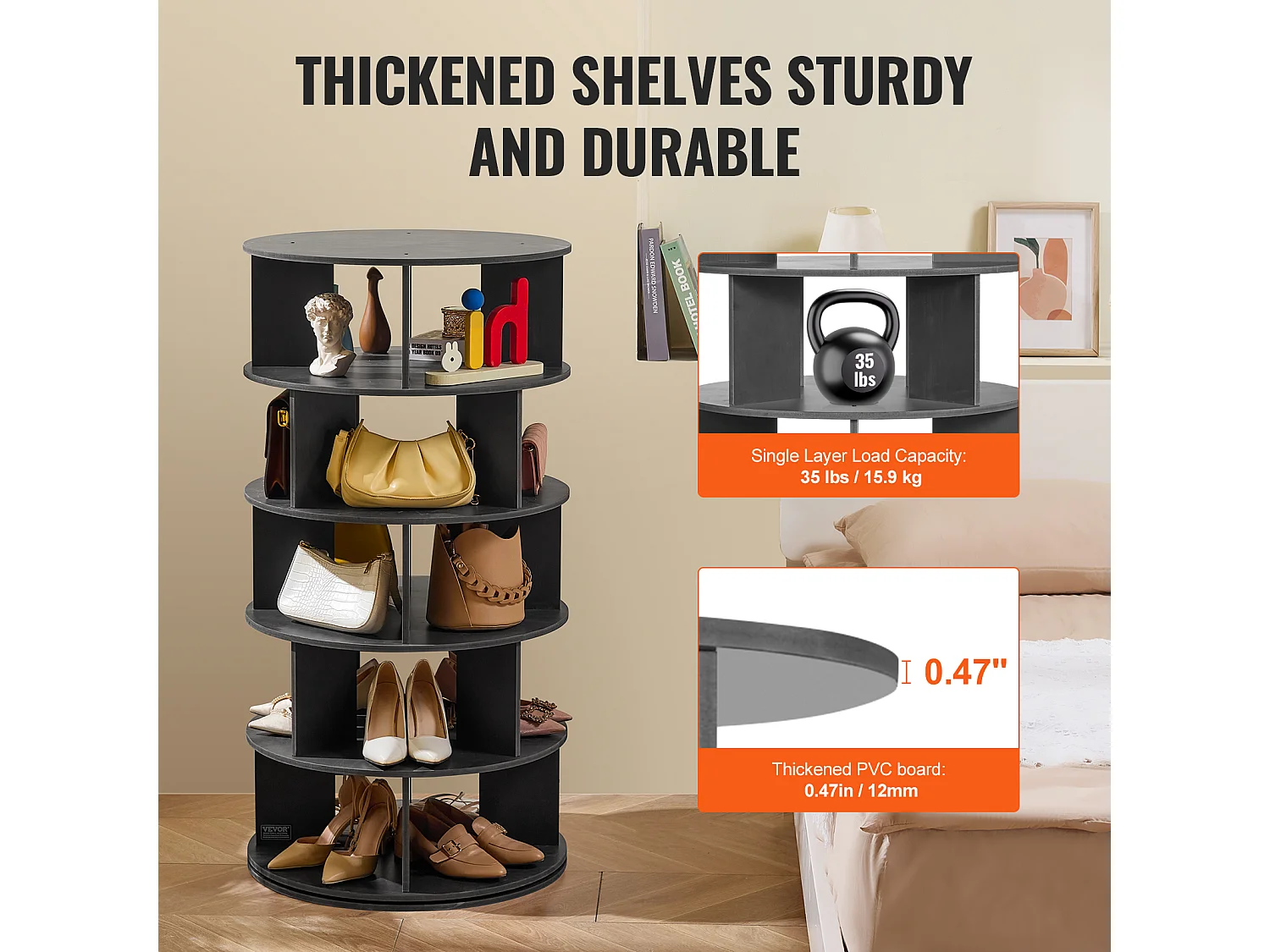 Sapateira SucceBuy Sapateira Giratória de 5 Níveis, Suporte de Exposição de Sapatos Giratório de 360°, Carrossel de Armazenamento Giratório, Preto