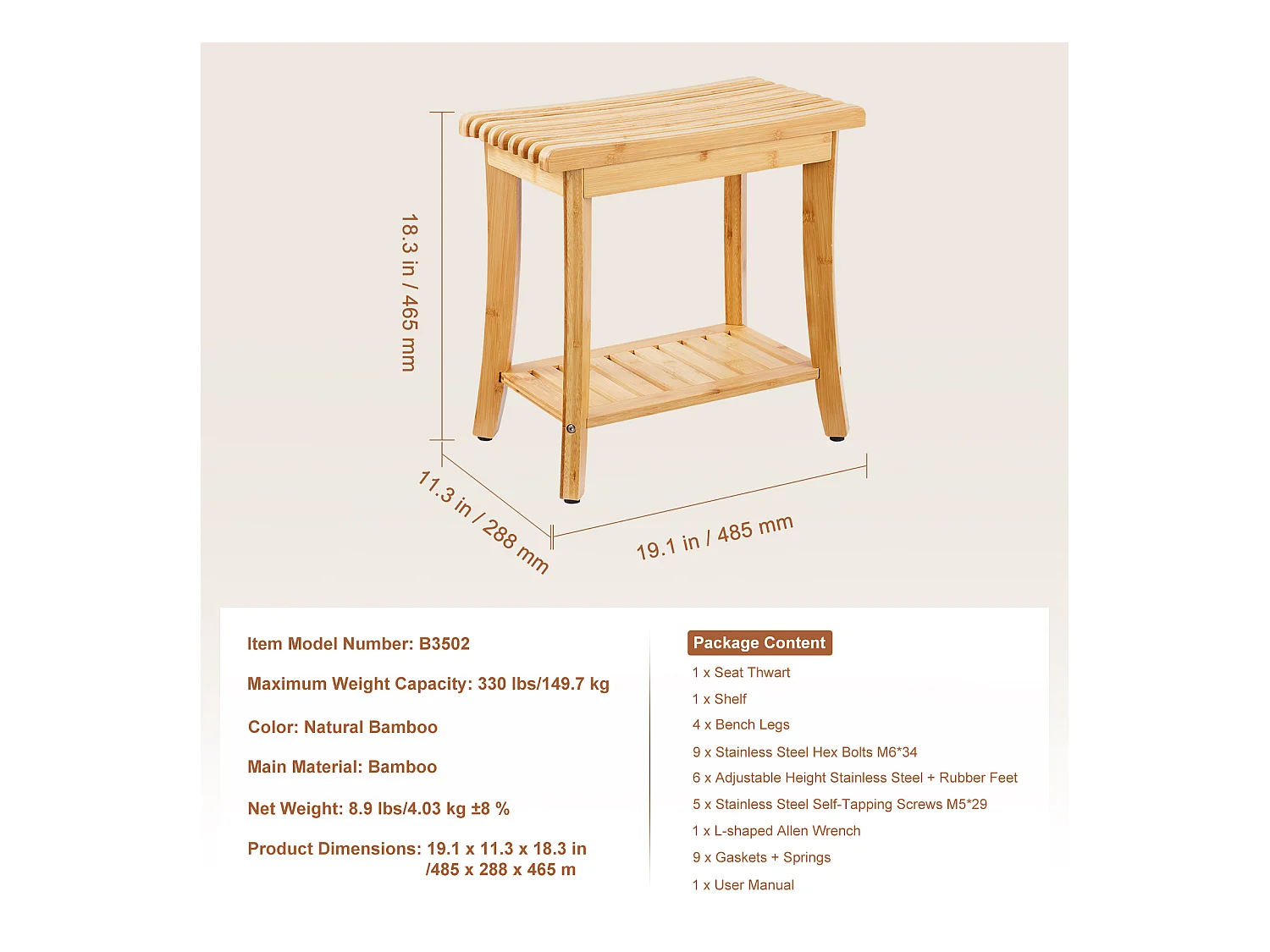 Banc de Douche en bambou SucceBuy, 48 x 29 x 46 cm, Chaise pour Salle de Bain