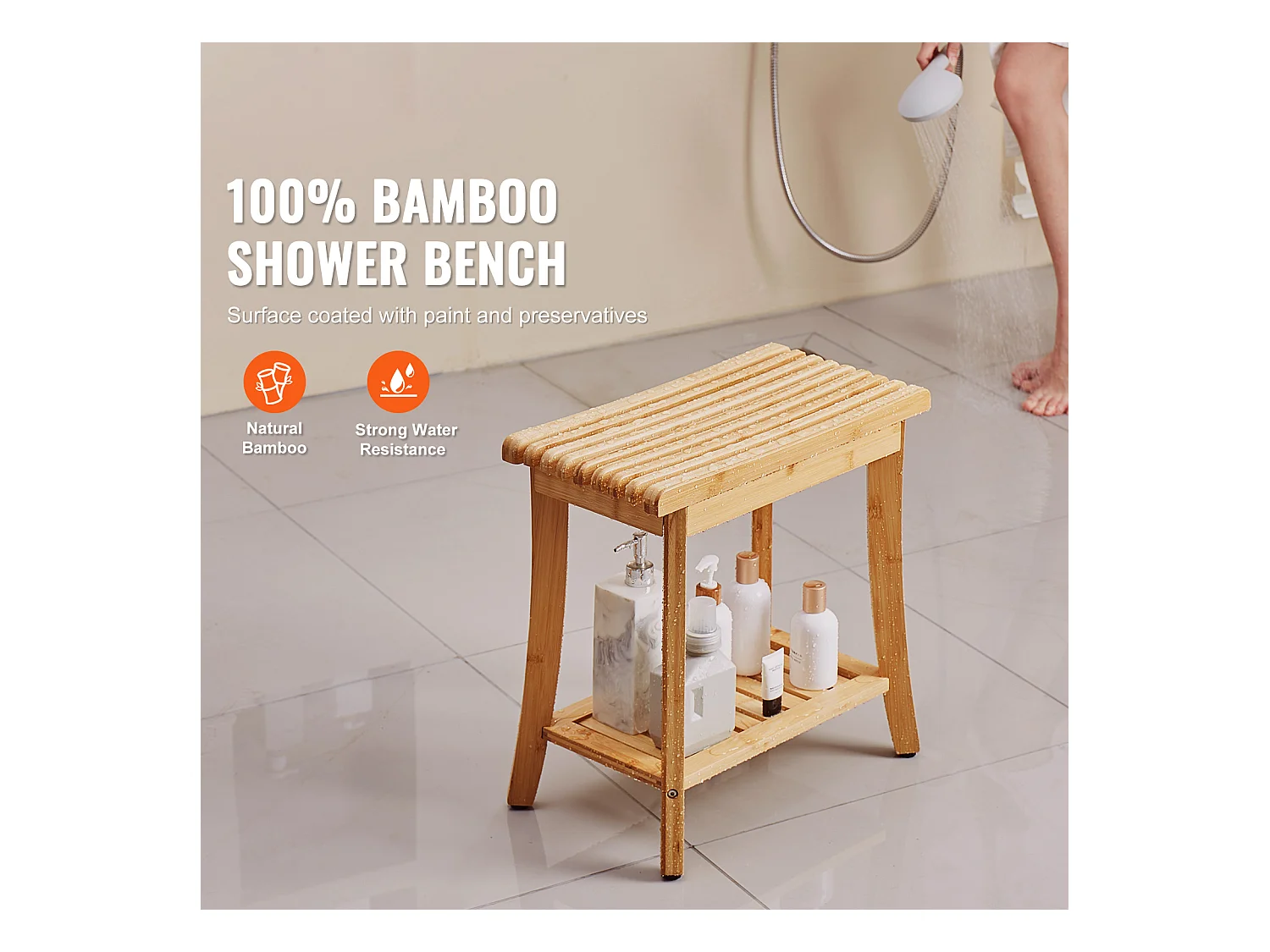 Banc de Douche en bambou SucceBuy, 48 x 29 x 46 cm, Chaise pour Salle de Bain