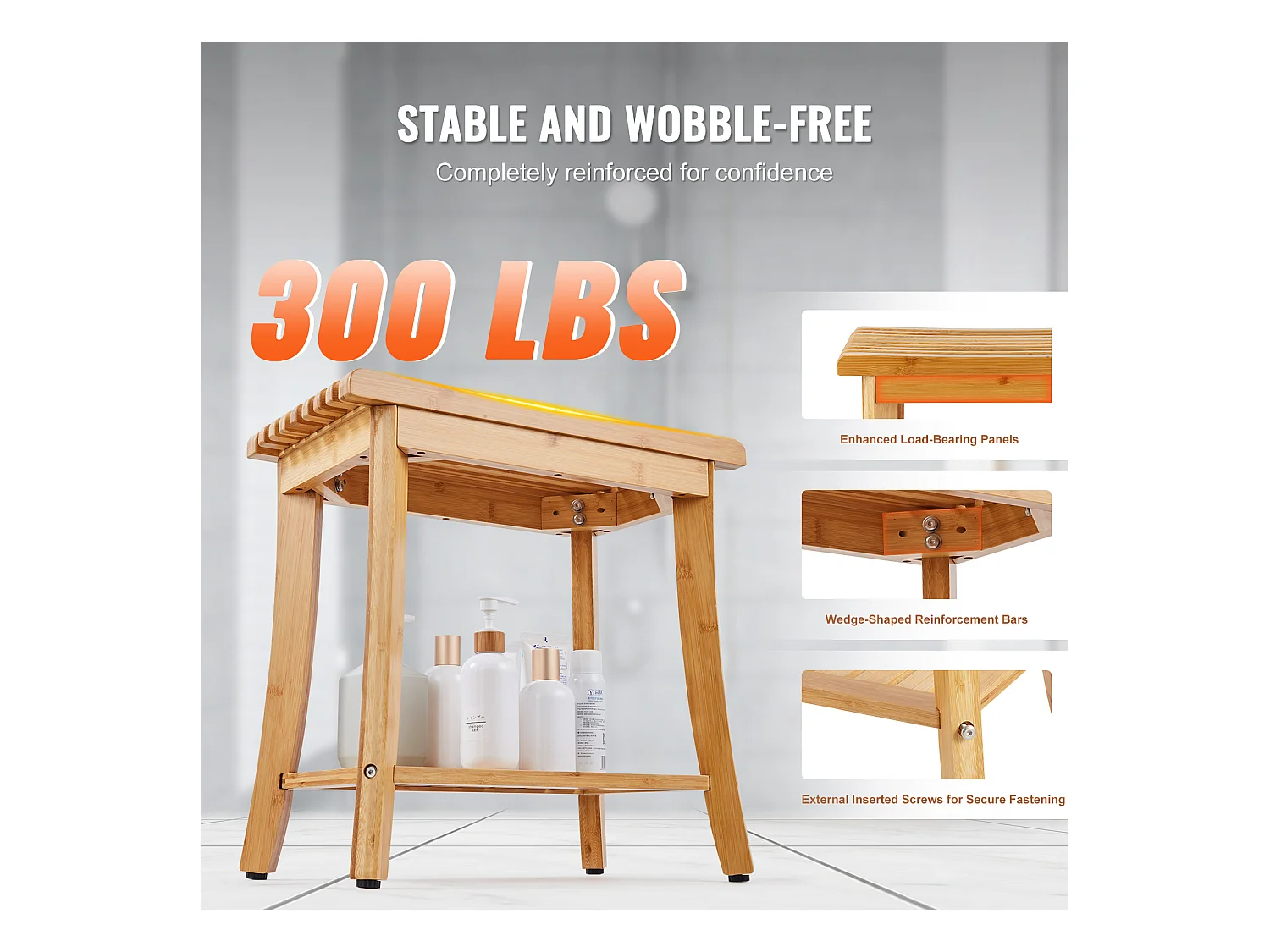 Banc de Douche en bambou SucceBuy, 48 x 29 x 46 cm, Chaise pour Salle de Bain