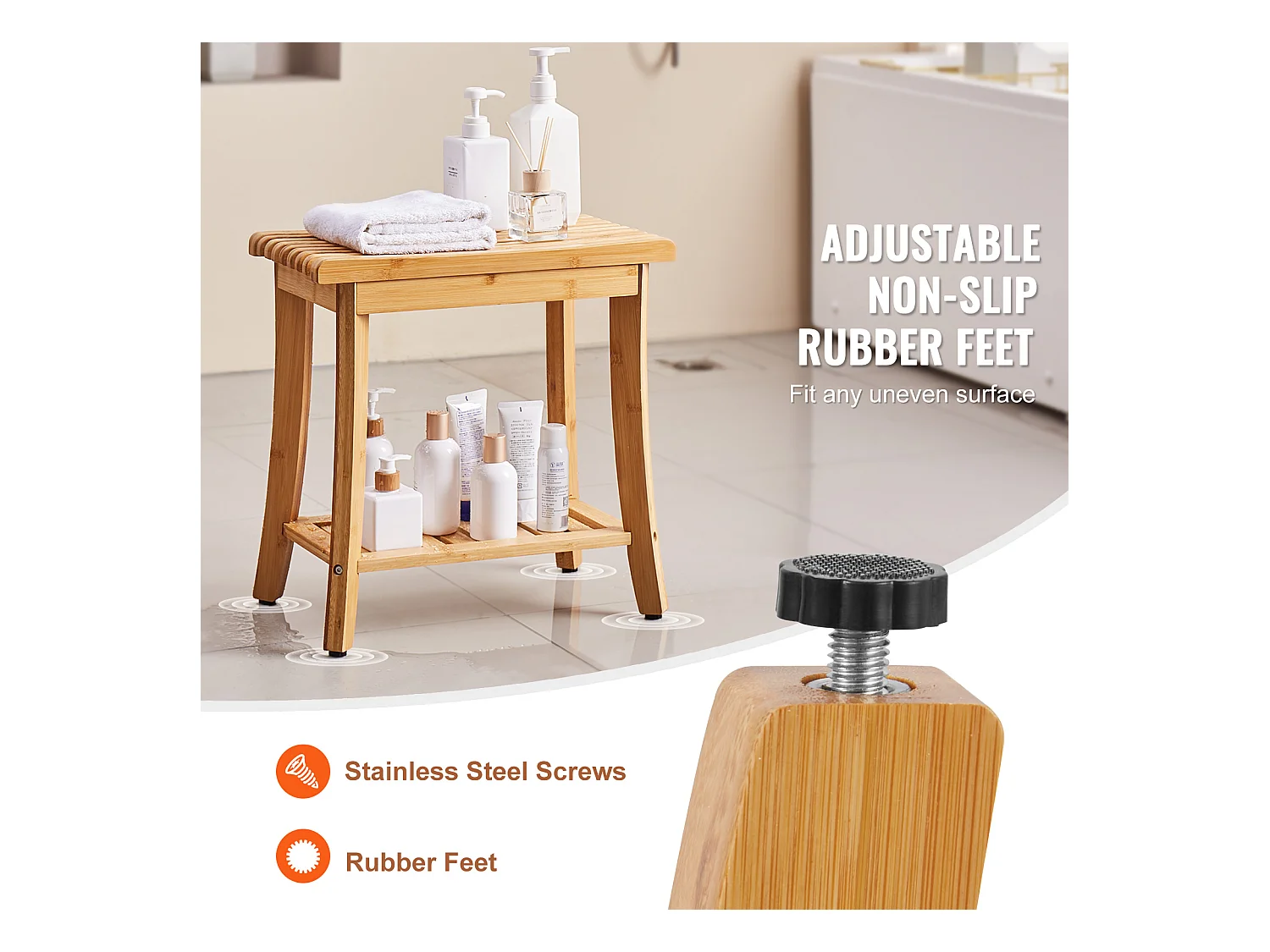 Banc de Douche en bambou SucceBuy, 48 x 29 x 46 cm, Chaise pour Salle de Bain