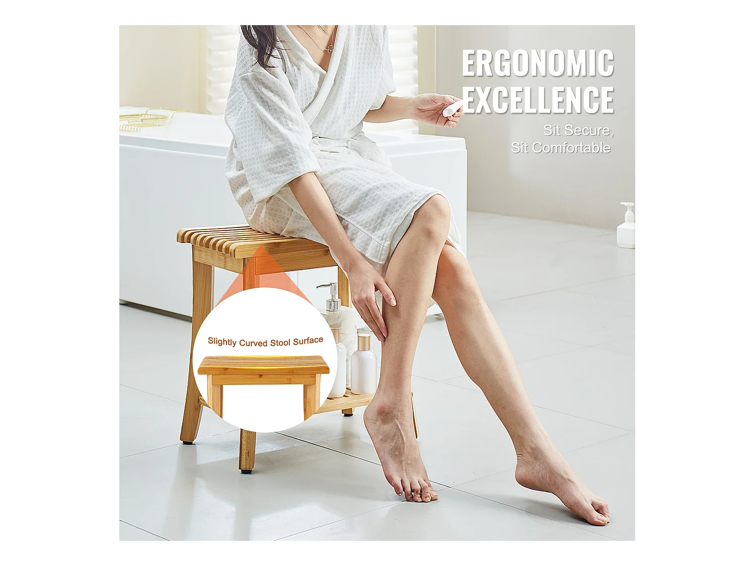 Banc de Douche en bambou SucceBuy, 48 x 29 x 46 cm, Chaise pour Salle de Bain