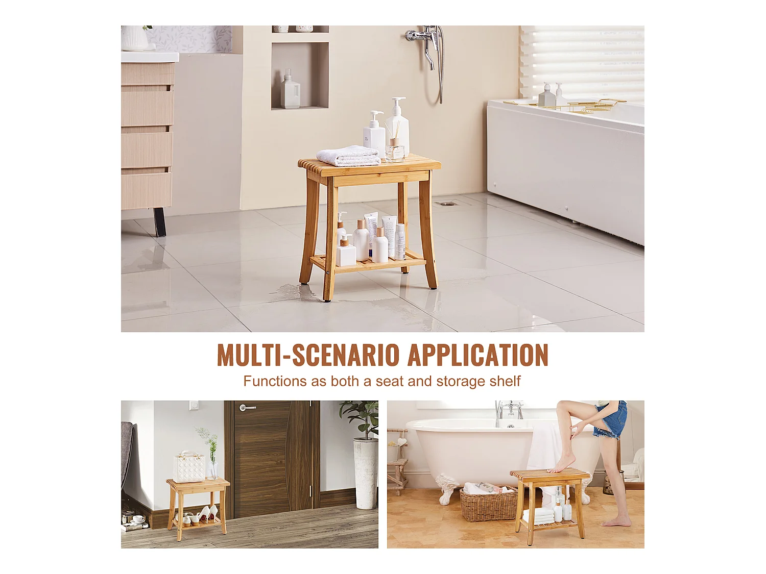 Banc de Douche en bambou SucceBuy, 48 x 29 x 46 cm, Chaise pour Salle de Bain