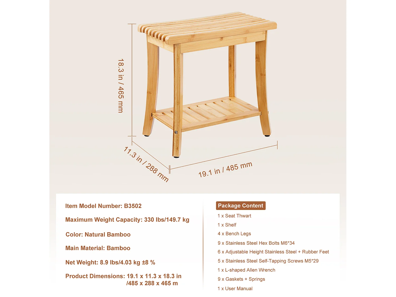 Banc de Douche en bambou SucceBuy, 48 x 29 x 46 cm, Chaise pour Salle de Bain