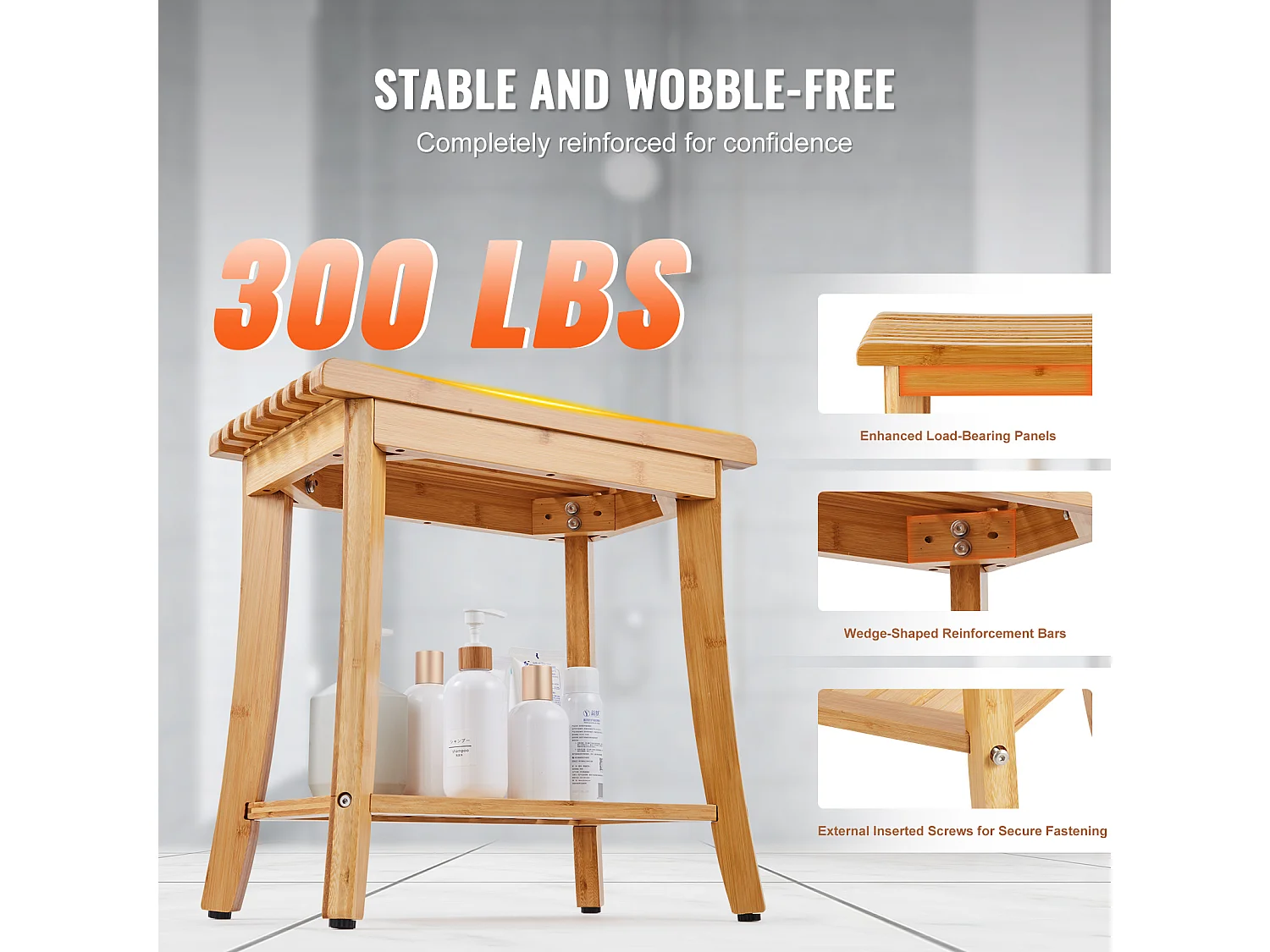 Banc de Douche en bambou SucceBuy, 48 x 29 x 46 cm, Chaise pour Salle de Bain