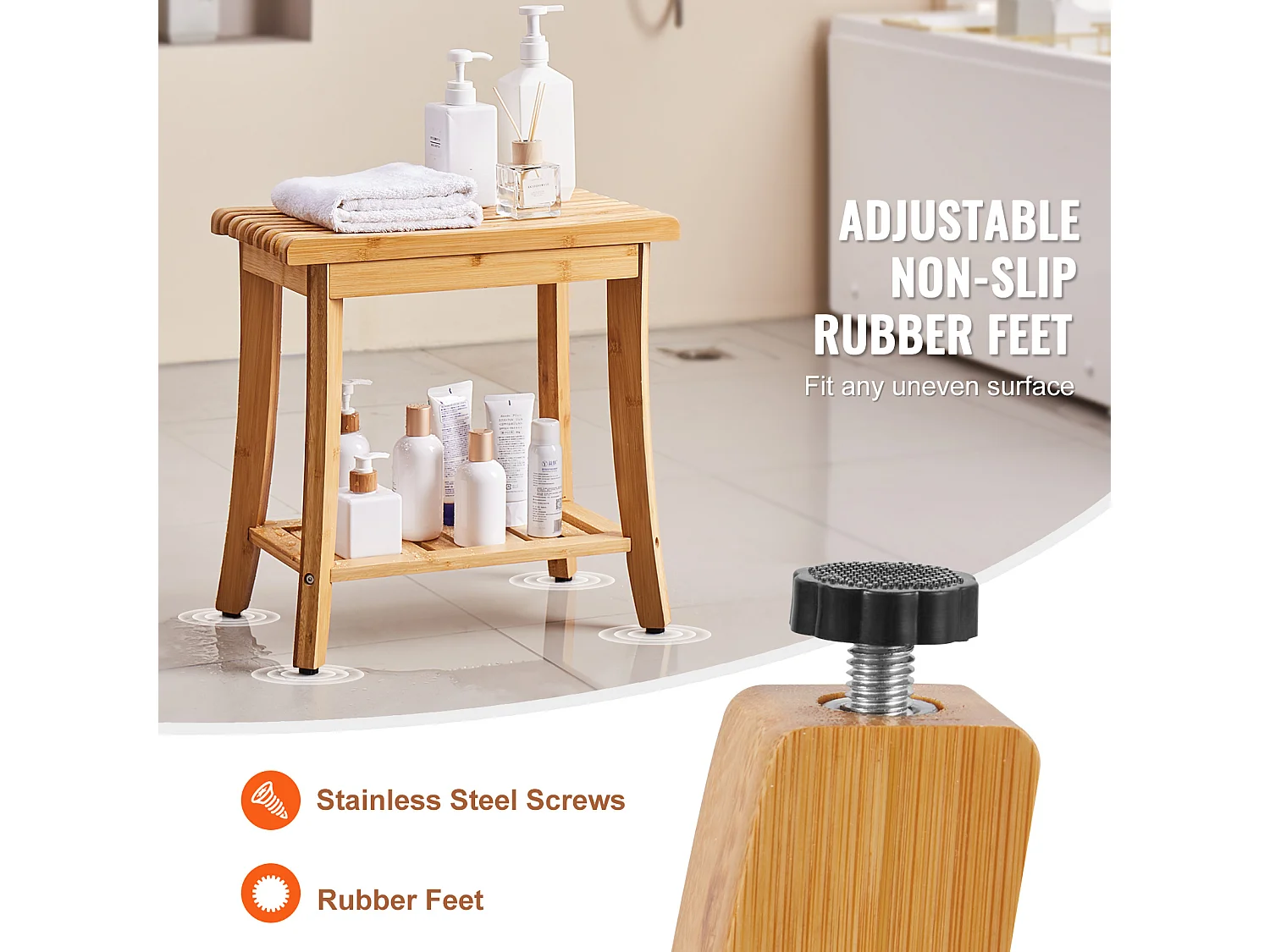 Banc de Douche en bambou SucceBuy, 48 x 29 x 46 cm, Chaise pour Salle de Bain