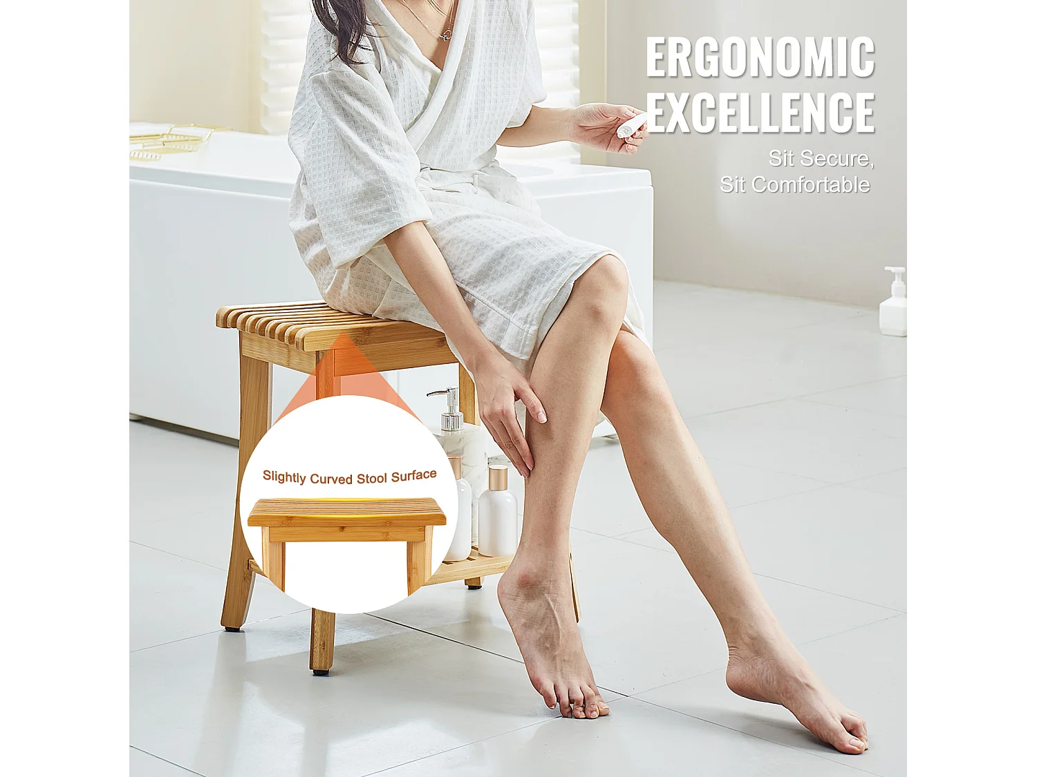 Banc de Douche en bambou SucceBuy, 48 x 29 x 46 cm, Chaise pour Salle de Bain