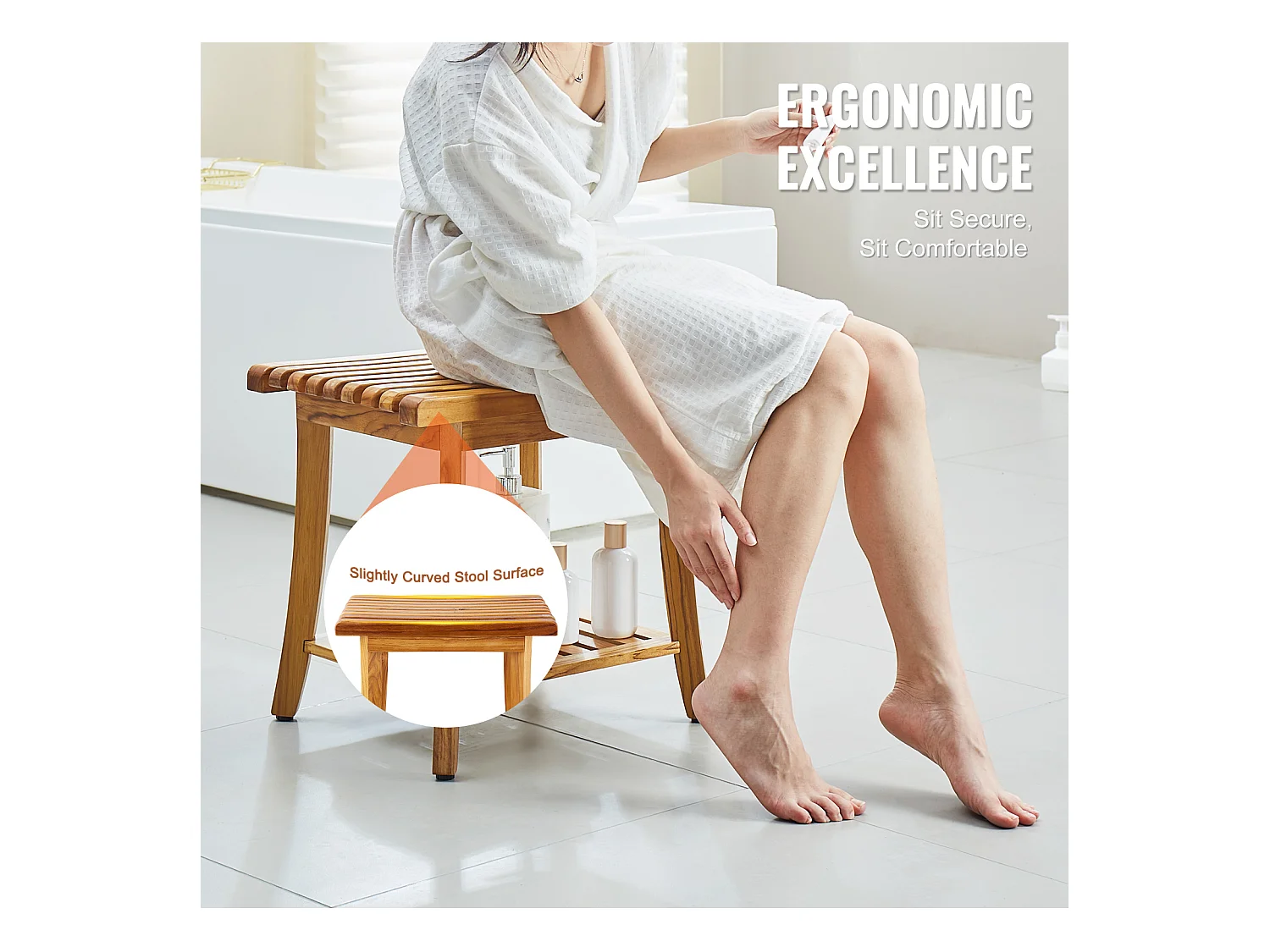 Banc de Douche en Teck SucceBuy, 51 x 36 x 45 cm, Chaise pour Salle de Bain