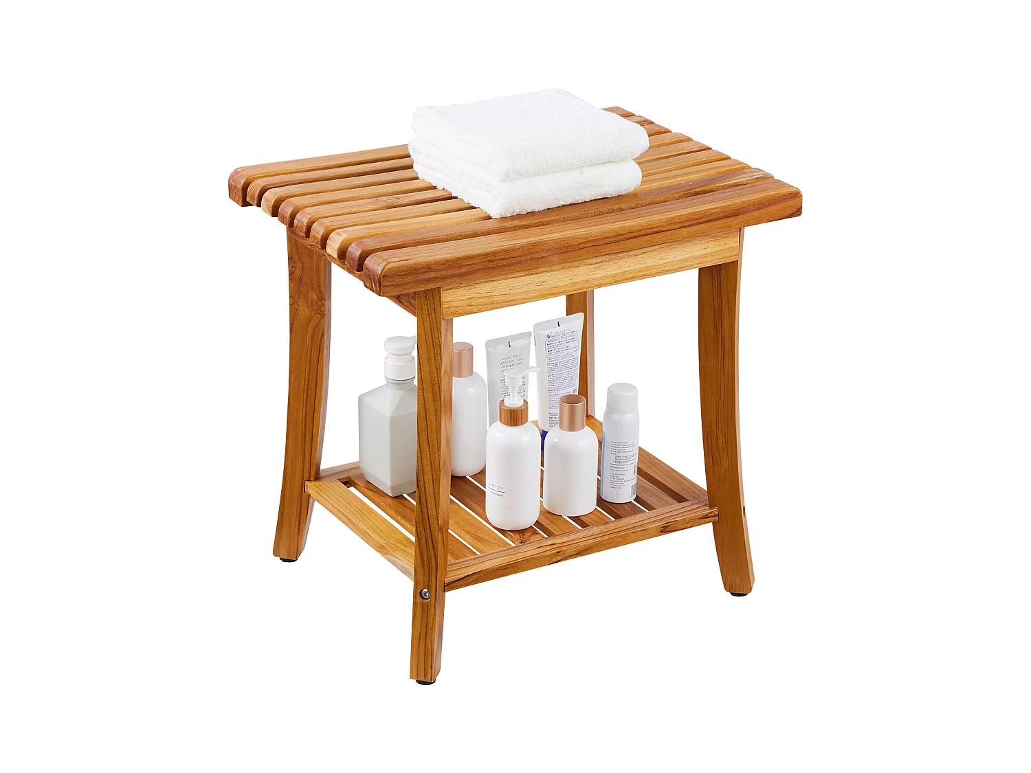 Banc de Douche en Teck SucceBuy, 51 x 36 x 45 cm, Chaise pour Salle de Bain