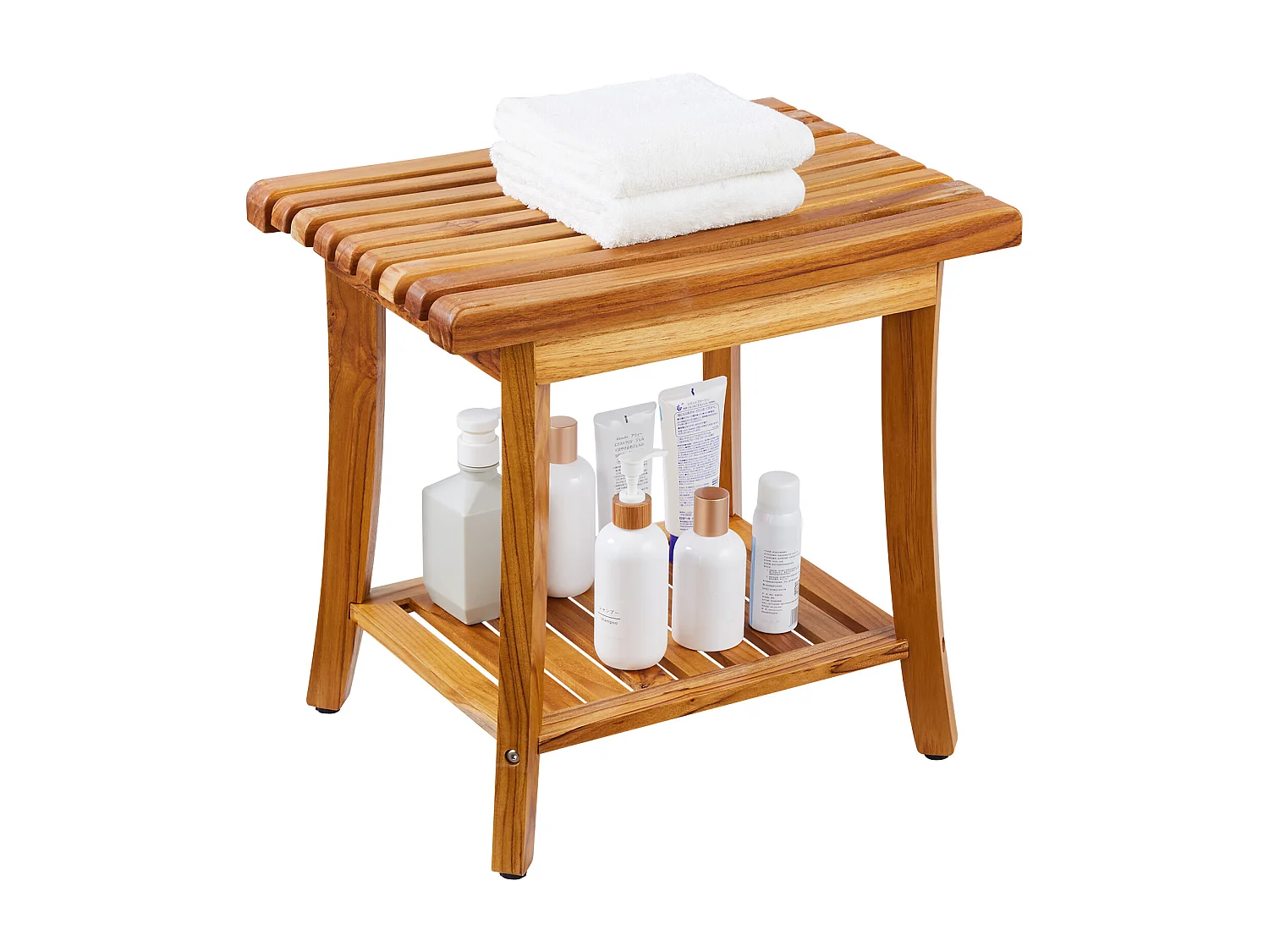 Banc de Douche en Teck SucceBuy, 51 x 36 x 45 cm, Chaise pour Salle de Bain