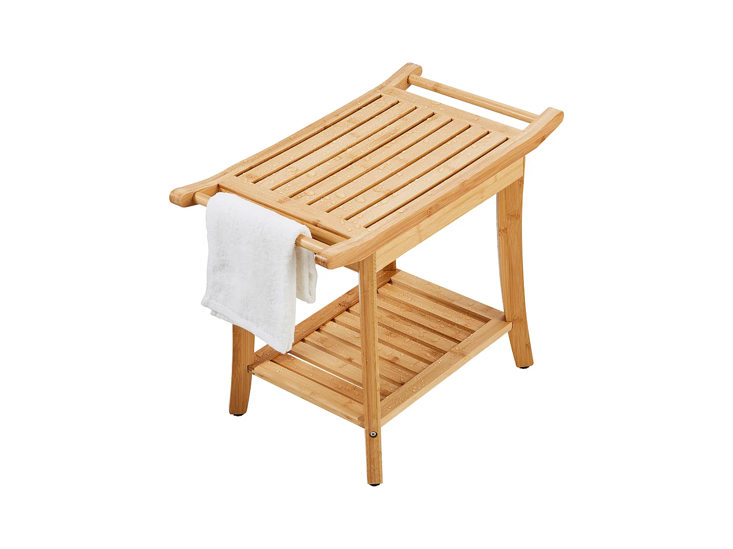 Banc de Douche en Bambou SucceBuy, 61 x 35 x 49 cm, Chaise pour Salle de Bain