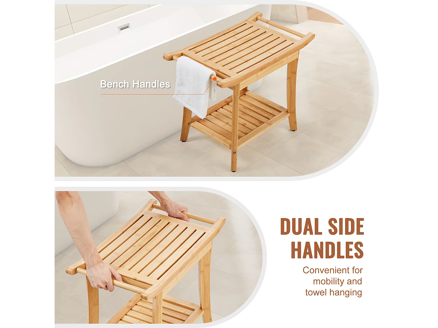 Banc de Douche en Bambou SucceBuy, 61 x 35 x 49 cm, Chaise pour Salle de Bain