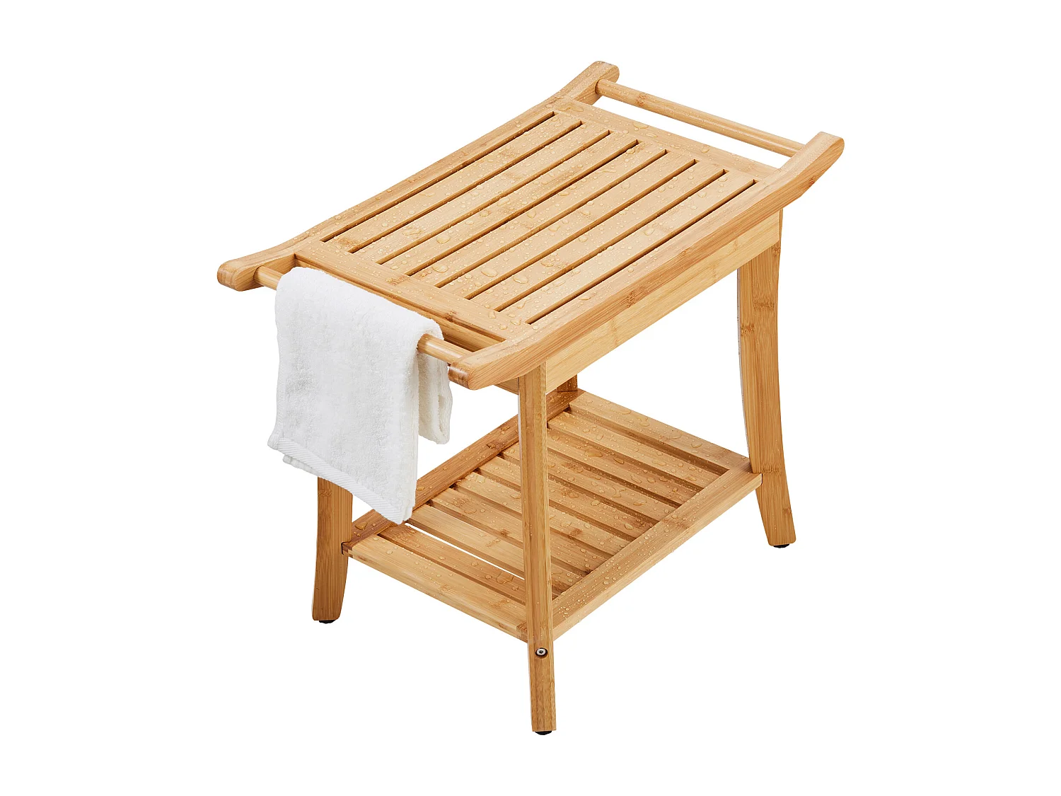 Banc de Douche en Bambou SucceBuy, 61 x 35 x 49 cm, Chaise pour Salle de Bain